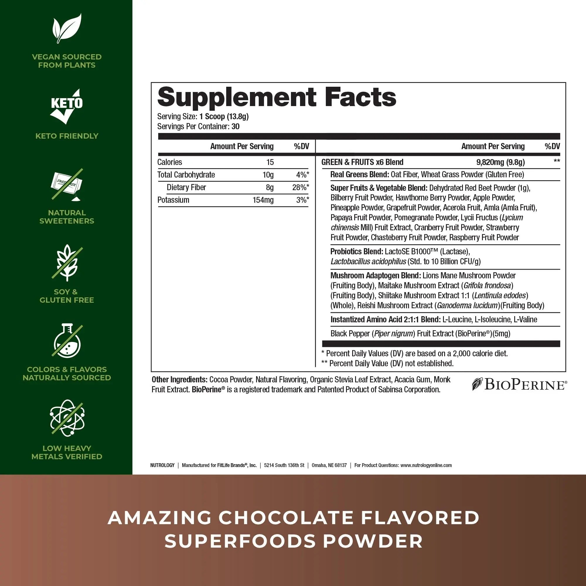Nutrology Greens & Fruits Powder-Naturally Sourced Superfood, Chocolate (30 Servings) Zen Natural Magnesium Supplement (30 Servings) Nutrologynz supplements