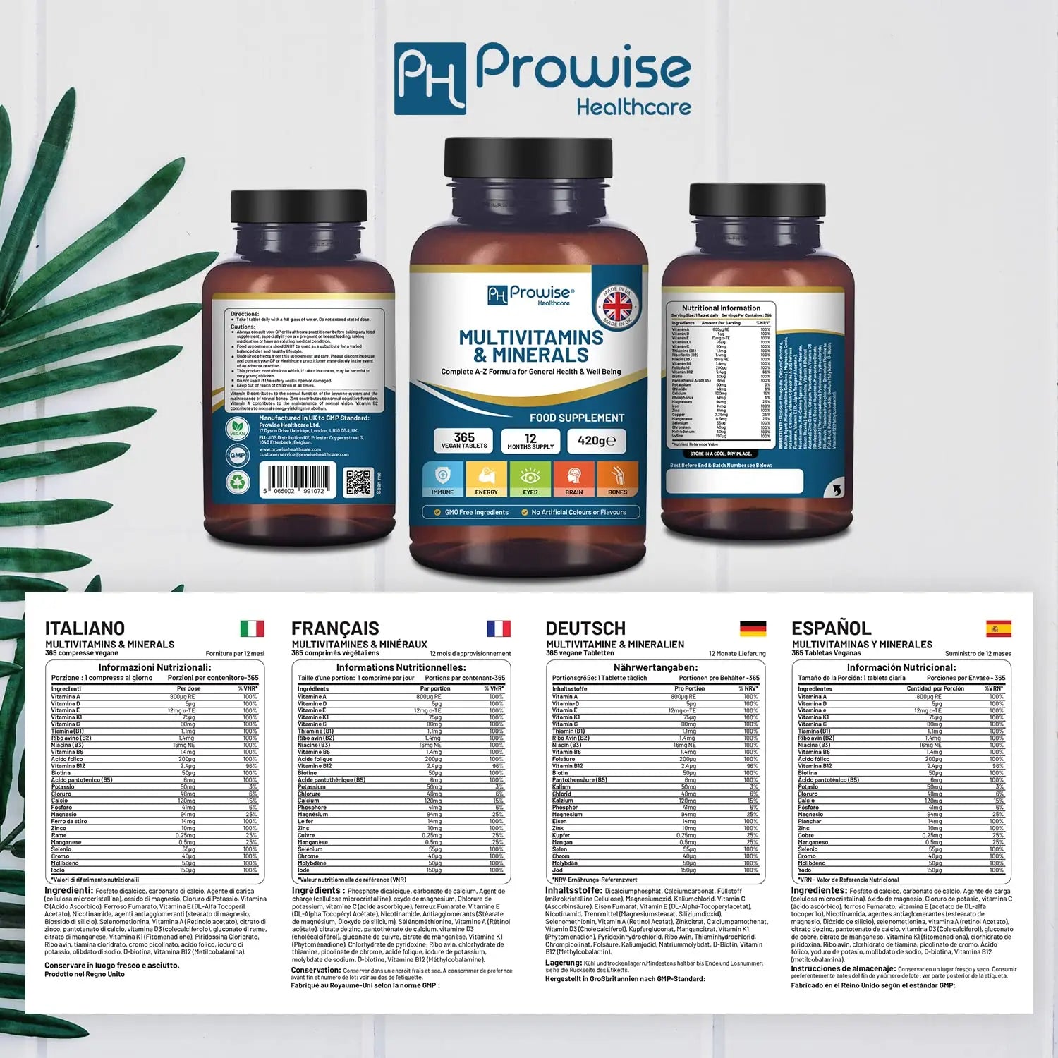 A-Z Multivitamins & Minerals I 365 Vegan Tablets (1 Year Supply) I 26 Essential Active Vitamins, Minerals & Micronutrients PH PROWISE HealthcareAu supplements
