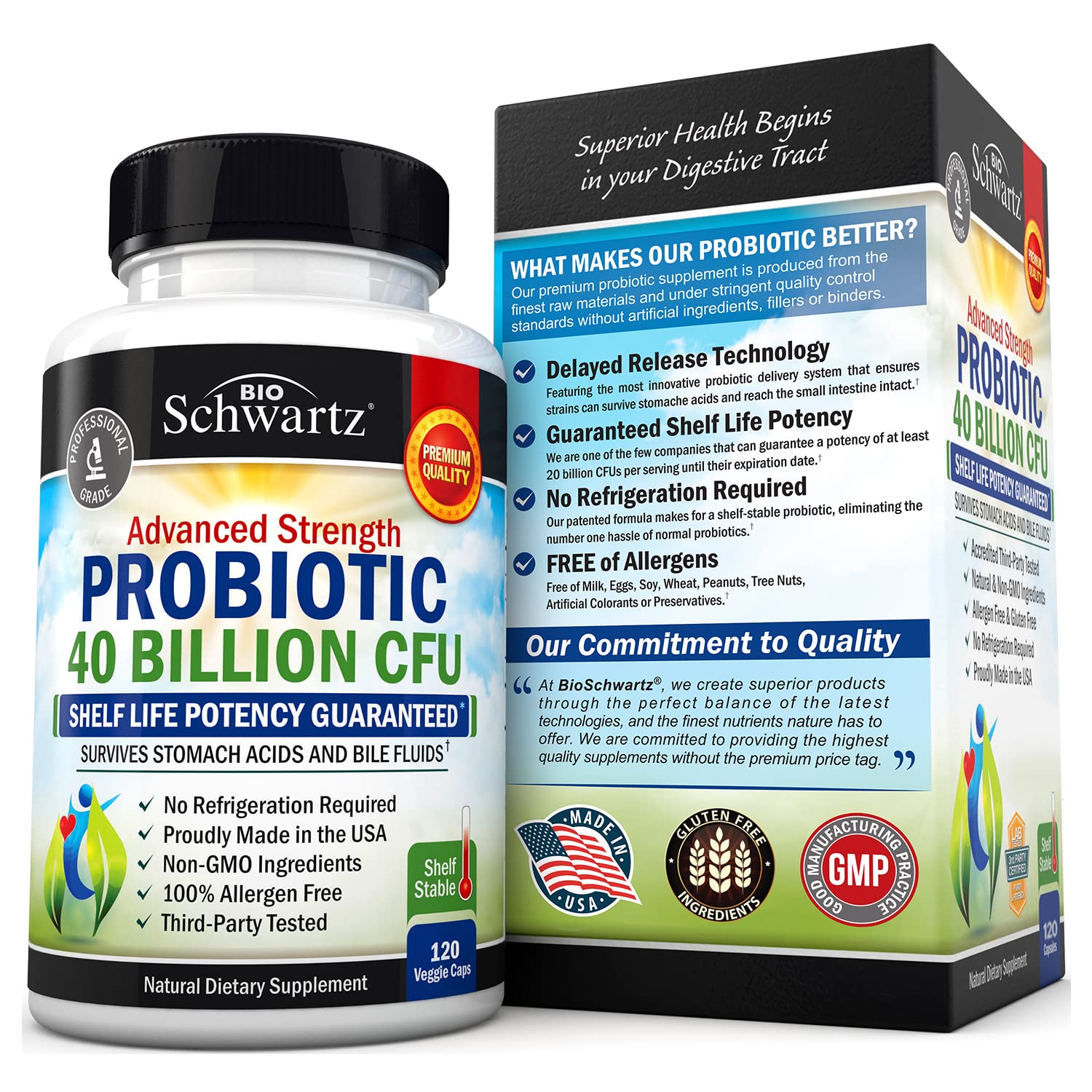 Daily Probiotic Supplement 40 Billion CFU - Gut Health Complex with Astragalus BioSchwartzAu supplements