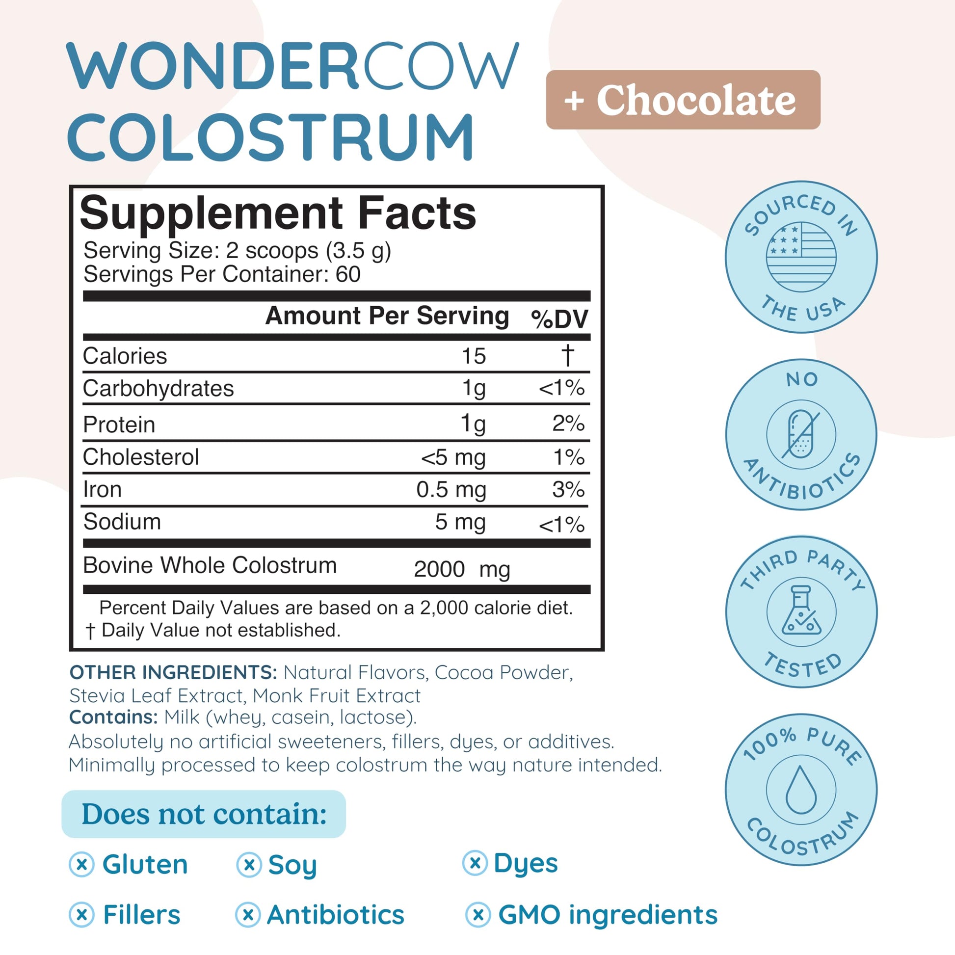 WONDERCOW Colostrum Supplement Powder for Gut Health, Immune Support & Wellness | Natural IgG Pure Whole Bovine Colostrum Superfood, Chocolate, 60 Servings WONDERCOWAu supplements