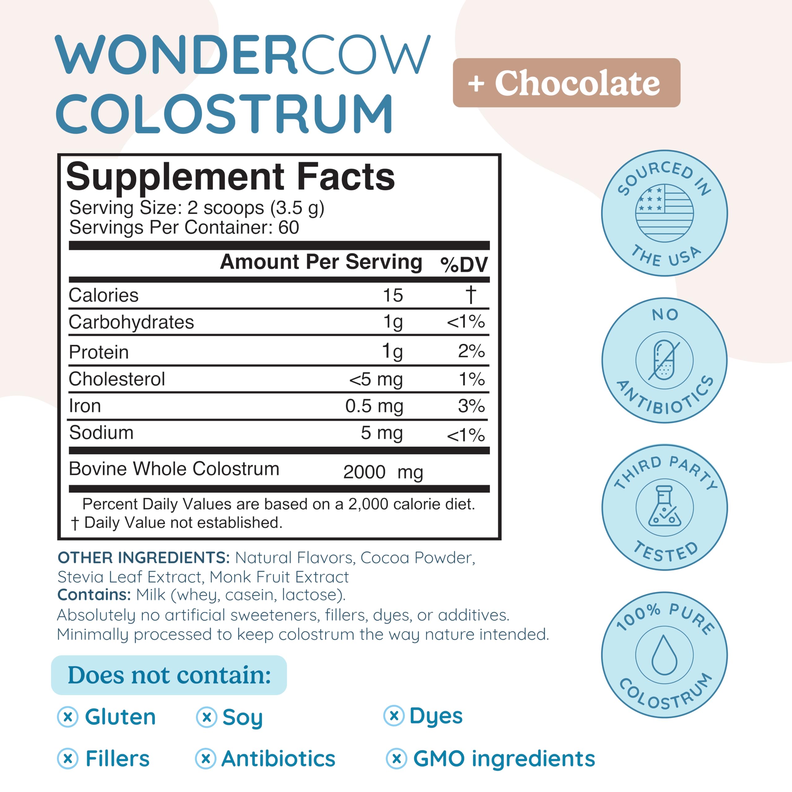 WONDERCOW Colostrum Supplement Powder for Gut Health, Immune Support & Wellness | Natural IgG Pure Whole Bovine Colostrum Superfood, Chocolate, 60 Servings WONDERCOWAu supplements