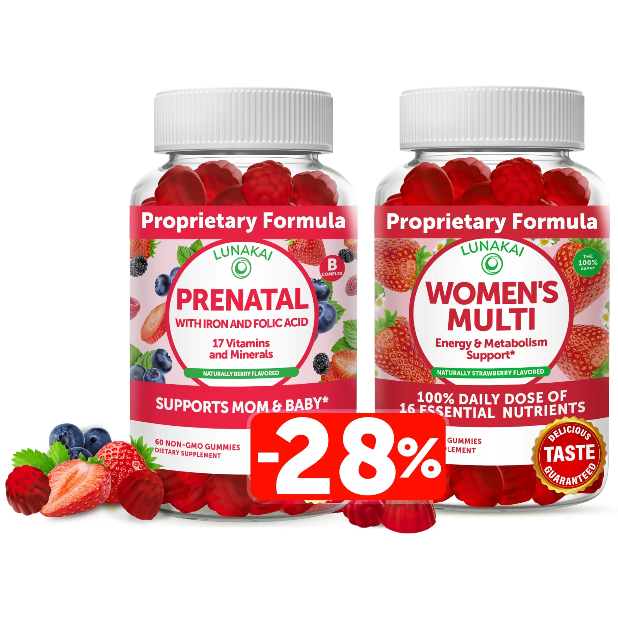 Lunakai Prenatal Vitamin and Women's Multivitamin Gummies Bundle - Pregnancy Multivitamin Gummy with Iron & Folic Acid LunakaiAu supplements