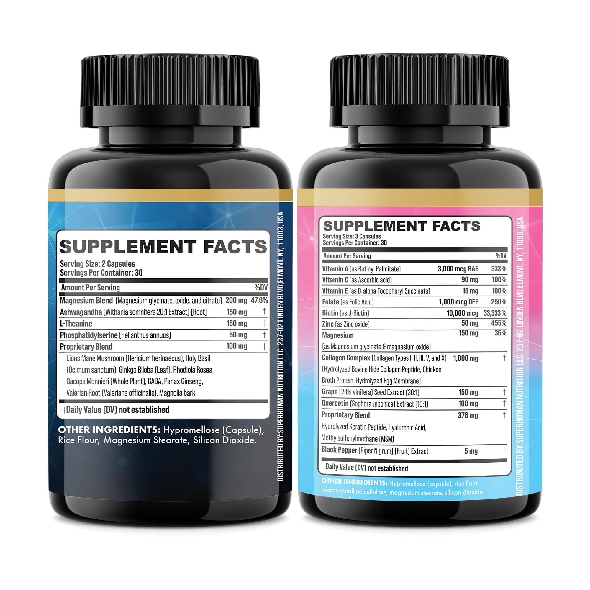 Parrox Shining Serenity Set, Cortisol Support with Ashwagandha, L-Theanine, Magnesium, Lions Mane, GABA, Bacopa Monnieri, Collagen I, II, III, V, X, Folate, Biotin, Keratin, Hyaluronic Acid, Quercetin ParroxAu supplements