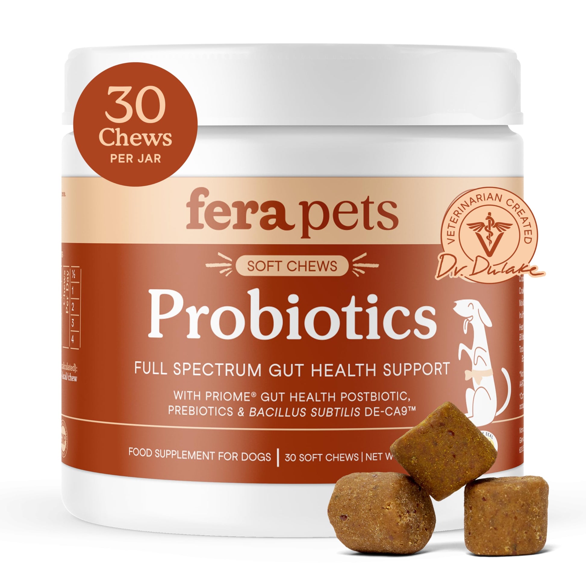 Fera Pets Probiotics for Dogs with Prebiotics and Postbiotics - Full Spectrum Gut Health Support - Promotes a Balanced Gut Microbiome - Boosts Immune Health - 30 Soft Chews Fera PetsAu supplements