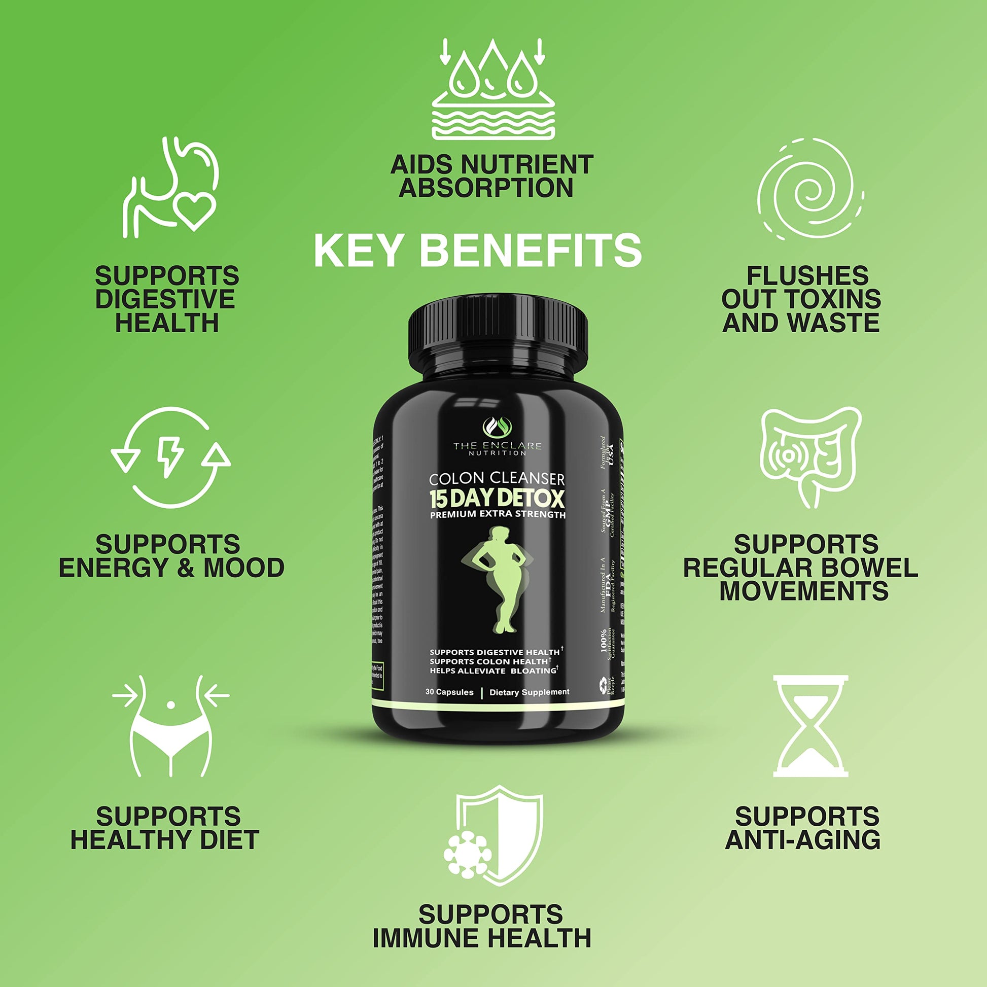 Colon Cleanse Fast-Acting Colon Cleanser Detox. Healthy Bowel Movement THE ENCLARE NUTRITIONUS supplements