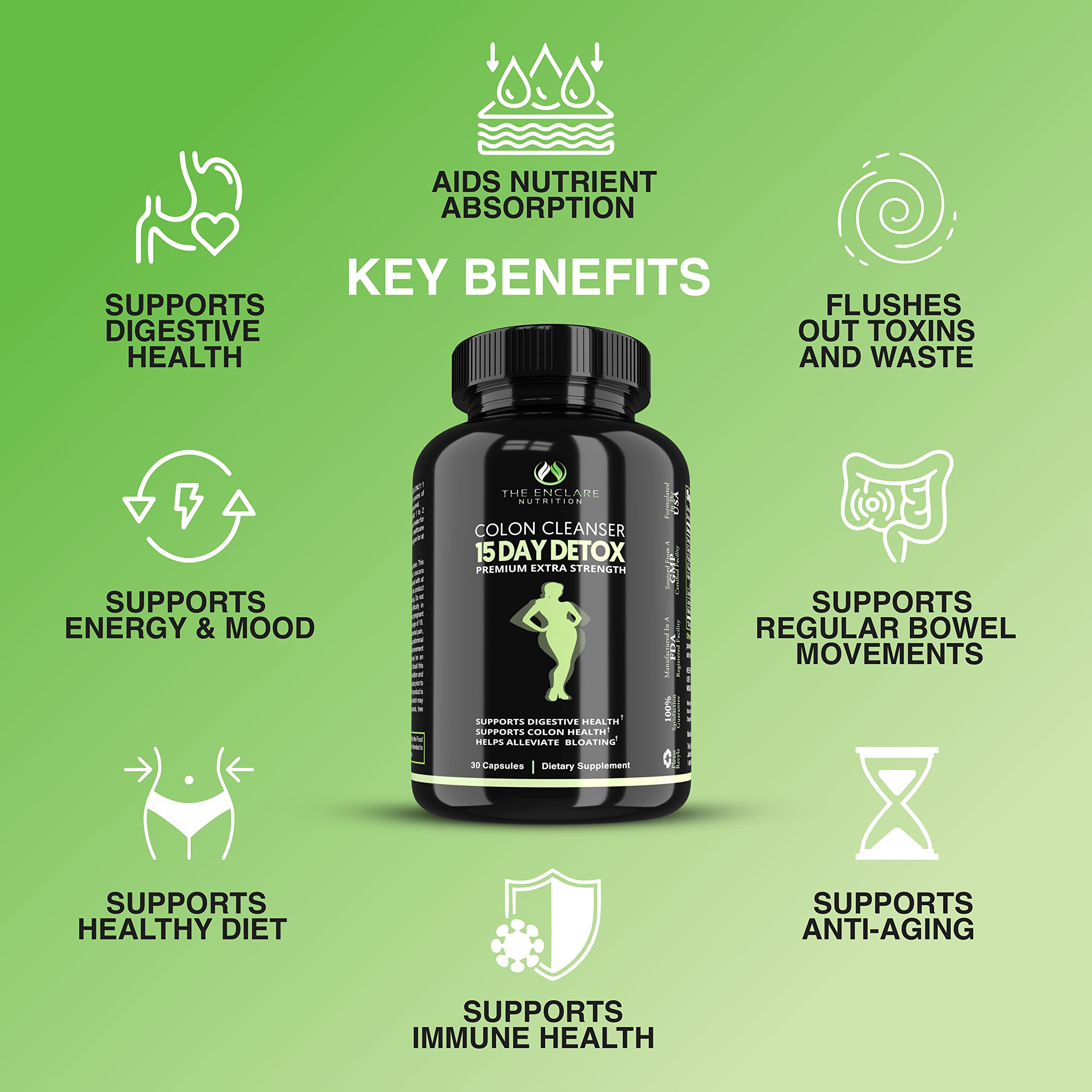 Colon Cleanse Fast-Acting Colon Cleanser Detox. Healthy Bowel Movement THE ENCLARE NUTRITIONUS supplements