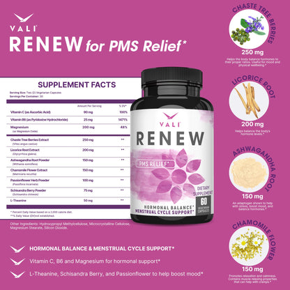 VALI Renew PMS Relief Supplement. Women’s Menstrual Cycle Support. Herbal Formula VALIUS supplements