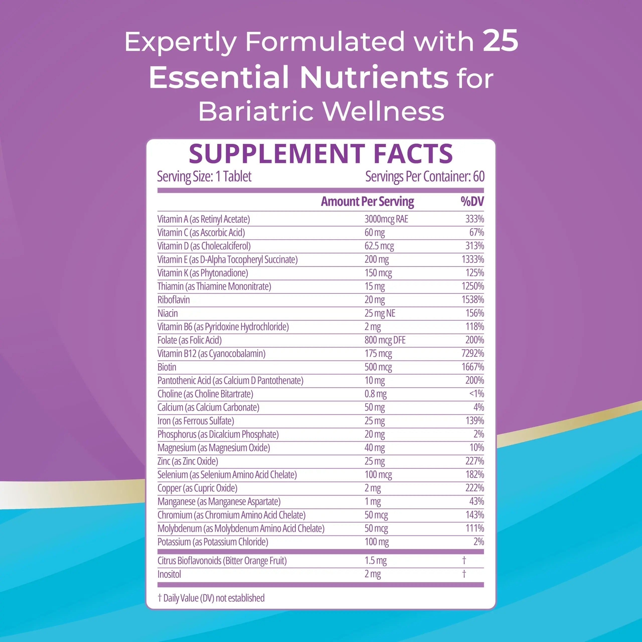 High A D E K Bariatric Multivitamin for Post DS/SADI Surgery, 25 Essential Nutrients for Post-Weight Loss Surgery, 60 Tablets Bariatric Best SupplementsAu supplements
