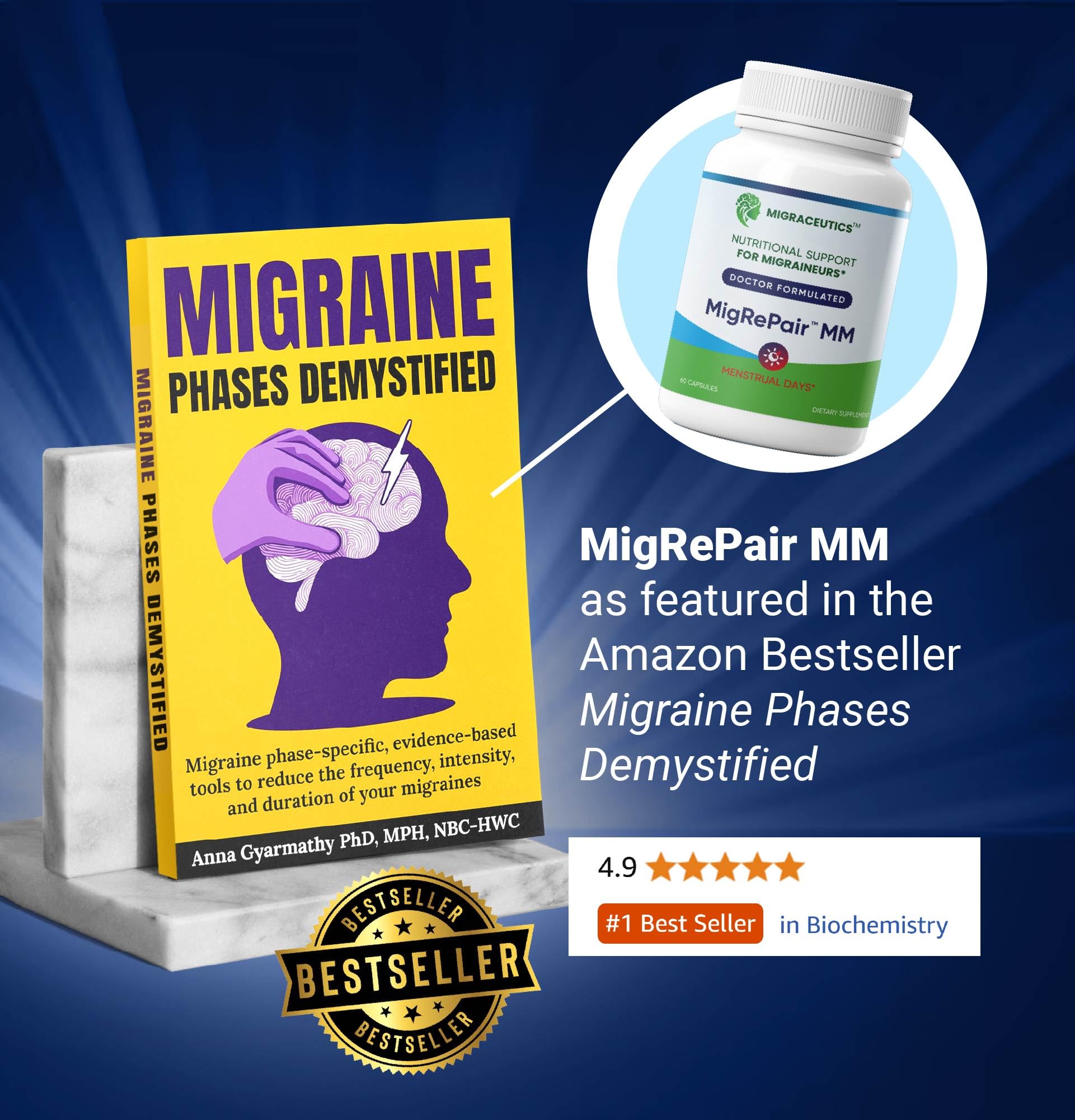 MigRePair MM Bottle of 60 - Doctor Formulated Natural Herbal Migraine Supplement for Women, Menstrual Migraine Relief, Hormonal Migraine Support with Feverfew, White Willow Bark Pine Bark & Grape Seed MigraceuticsAu supplements