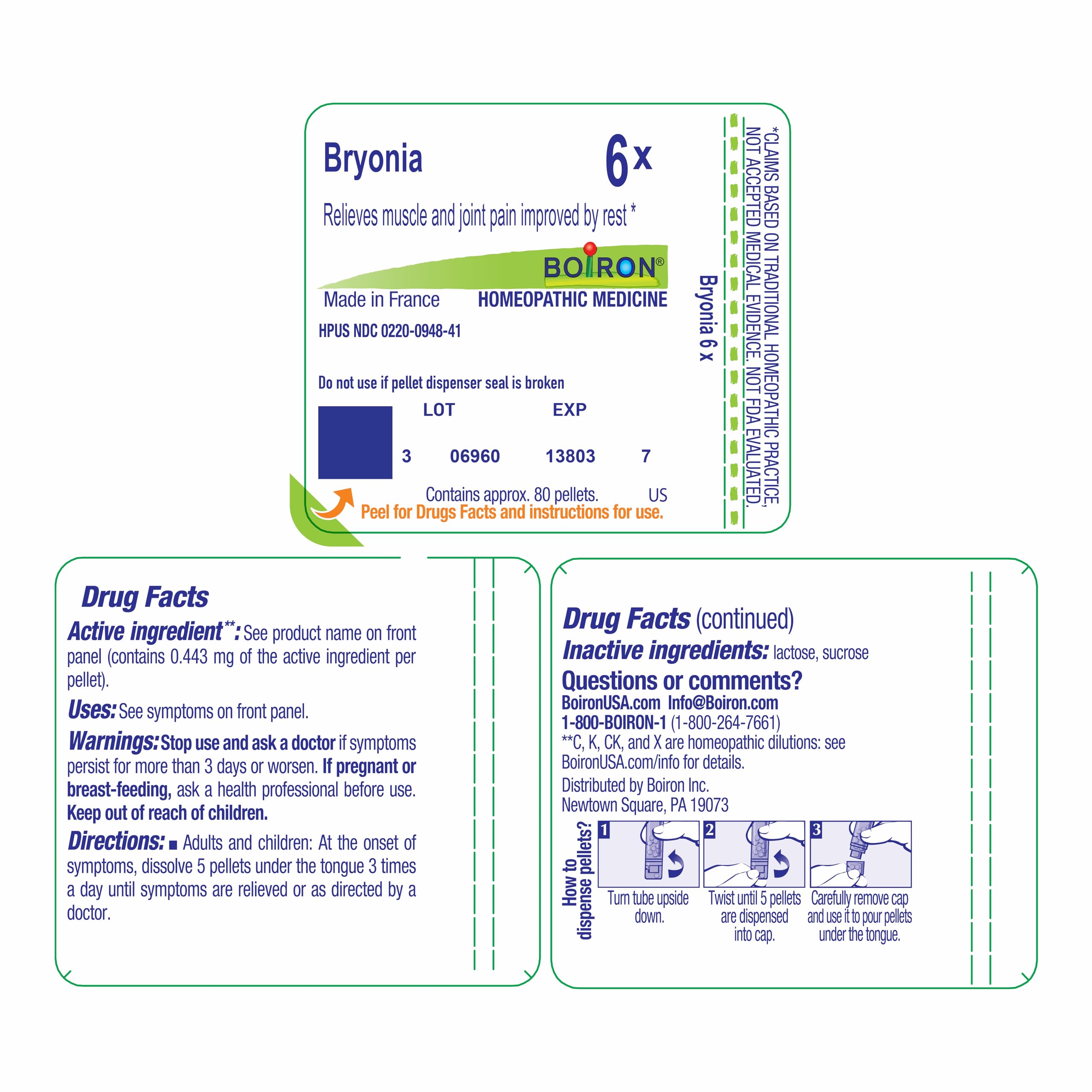 Boiron Bryonia 6X Homeopathic Medicine for Muscle & Joint Pain - 80 Pellets BoironAu supplements