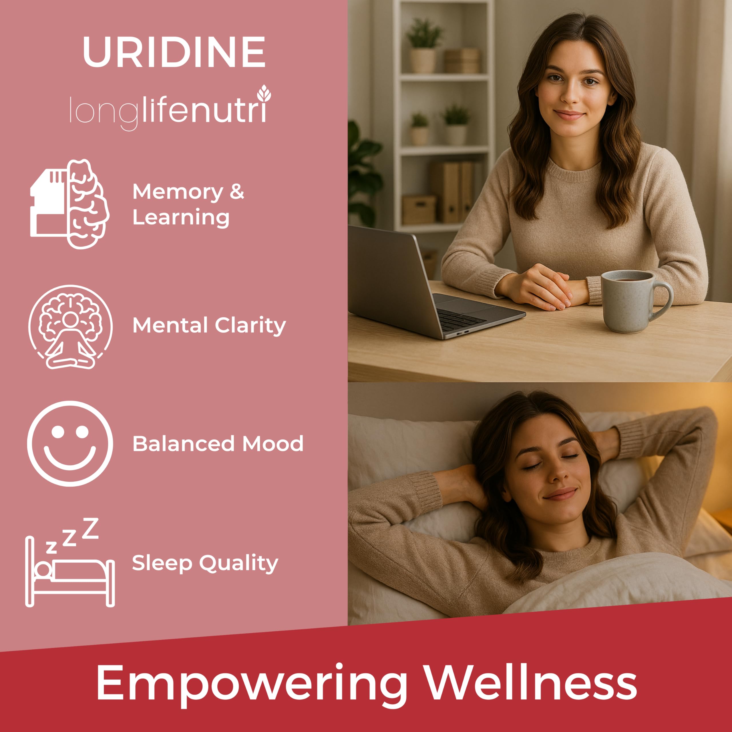 LongLifeNutri Uridine Monophosphate 300mg – Choline Precursor & Synaptic Function, Nootropic for Focus & Mental Performance, 120 Vegetarian Capsules, 4-Month Supply, GMP Certified, Made in USA LongLifeNutriAu supplements