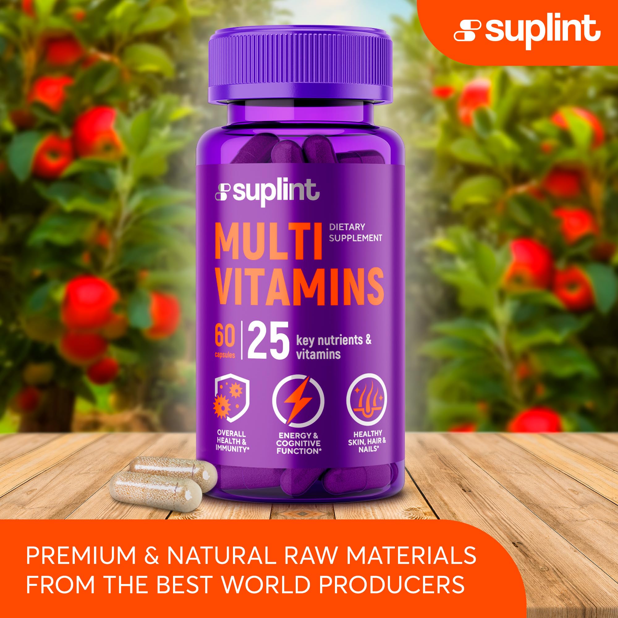 Multivitamin Supplement | Complex with Vitamin A, C, D, E, K1, B, Zinc & Chromium | Hair, Skin & Nail Beauty Vitamins | Immune Support Supplements for Men & Women | 60 Capsules SUPLINTAu supplements