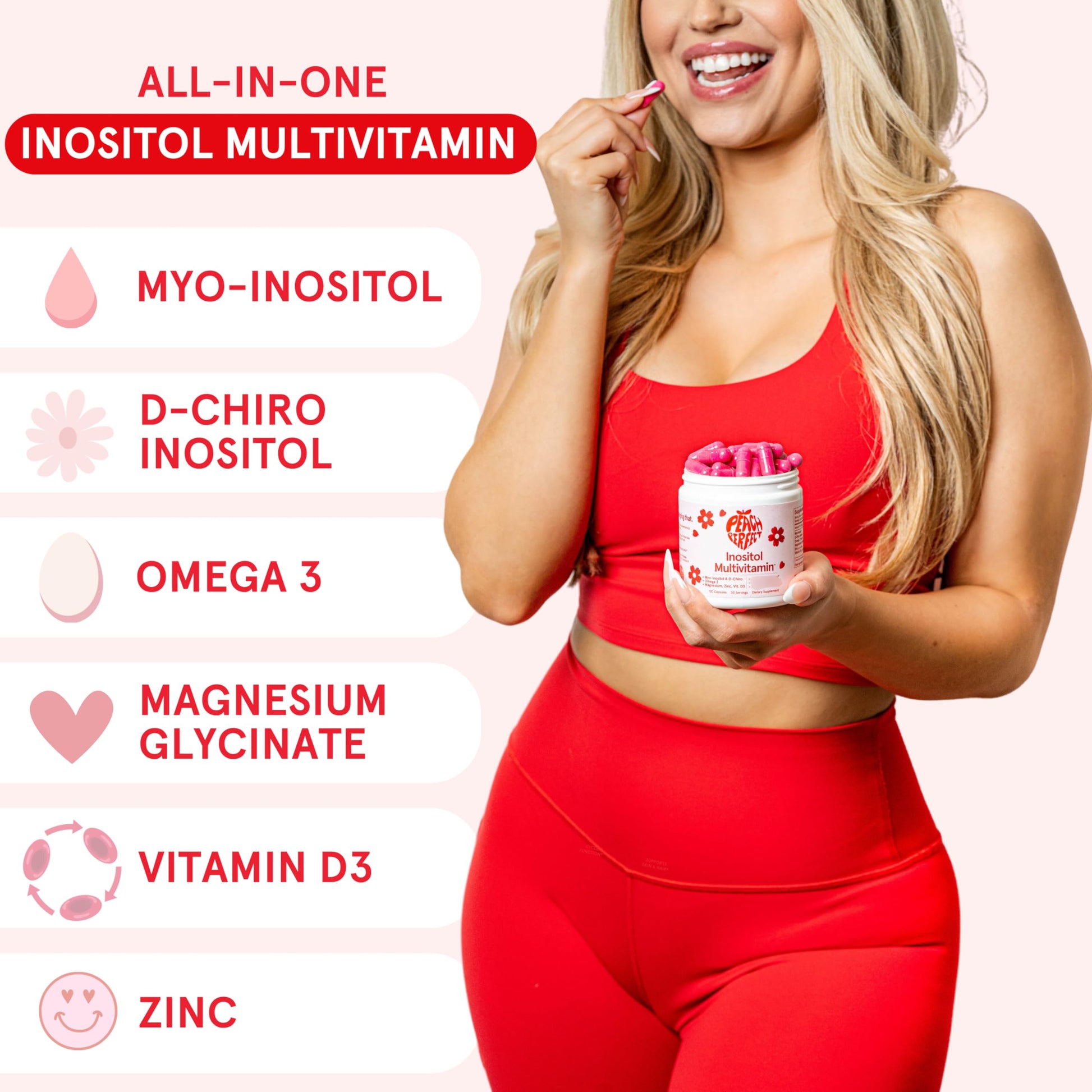 Peach Perfect Inositol Multivitamin – Myo-Inositol & D-Chiro 40:1 Blend, Omega-3, Vitamin D3, Magnesium, Zinc – Supports Women’s Health, Mood, Energy, Supplement – 30 SVG Peach PerfectAu supplements