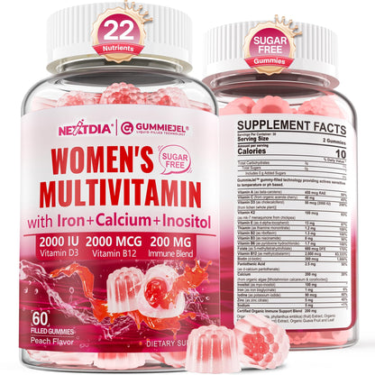 Methylated Multivitamin for Women Gummies, Calcium, D3 K2, Methylfolate & B12, Inositol, Daily Vitamin A C E, B Complex, Biotin, Zinc NextdiaUS supplements