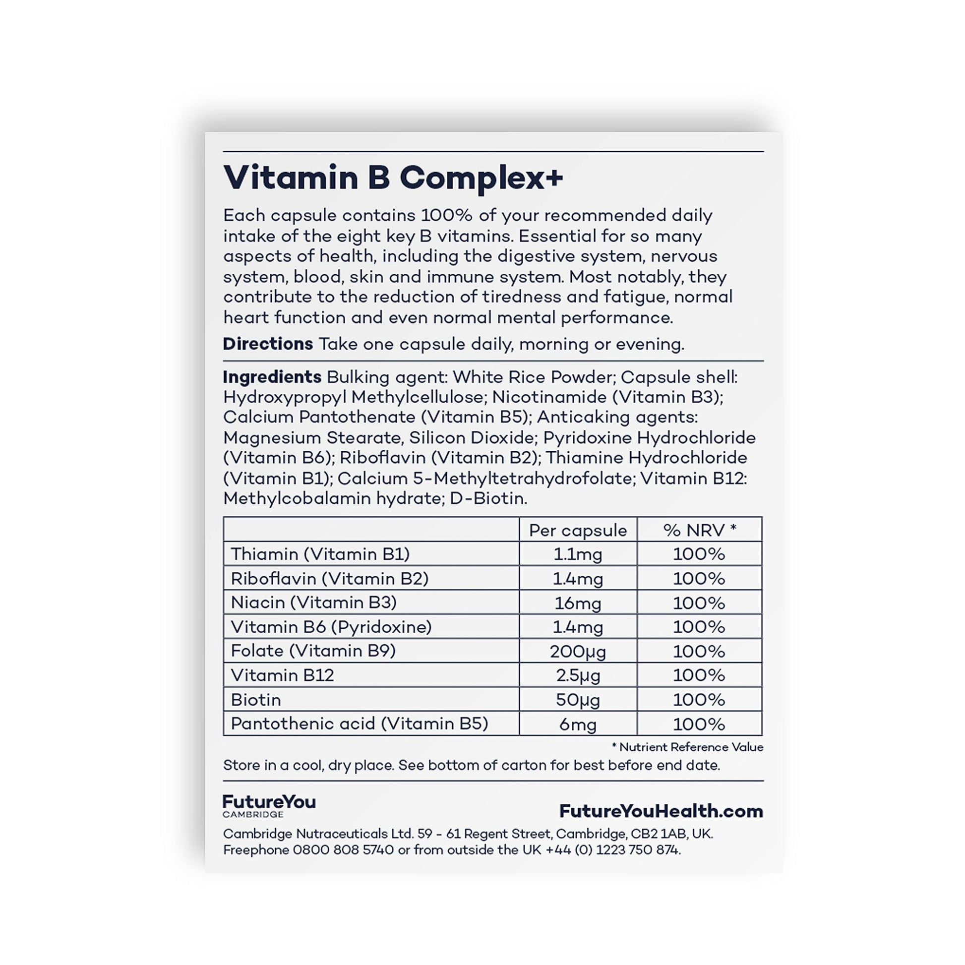 Vitamin B Complex+ Supplements – 8 Key B Vitamins for Optimal Cell Health – Energy Capsules FutureYou CambridgeAu supplements