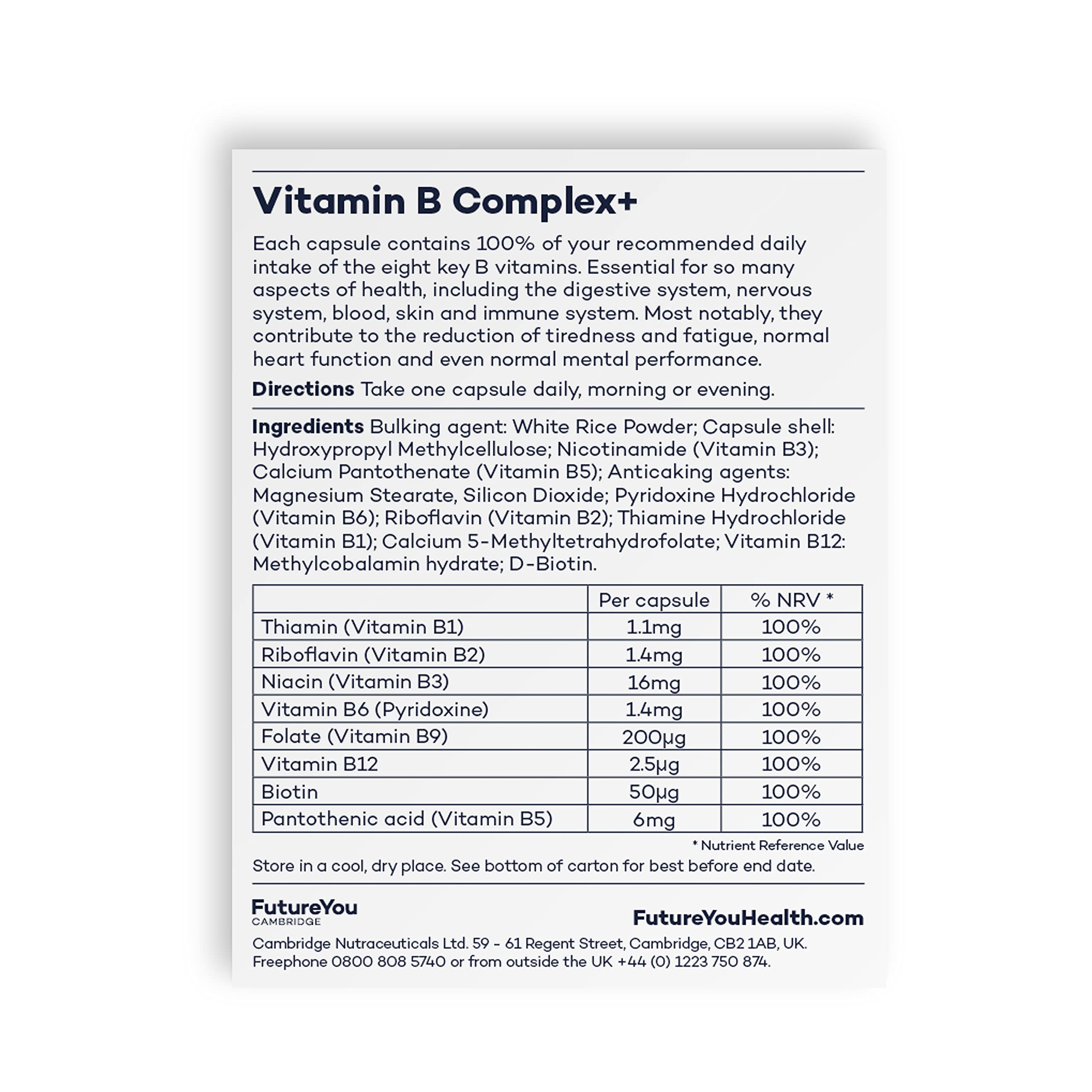 Vitamin B Complex+ Supplements – 8 Key B Vitamins for Optimal Cell Health – Energy Capsules FutureYou CambridgeAu supplements