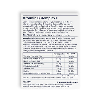 Vitamin B Complex+ Supplements – 8 Key B Vitamins for Optimal Cell Health – Energy Capsules FutureYou CambridgeUS supplements