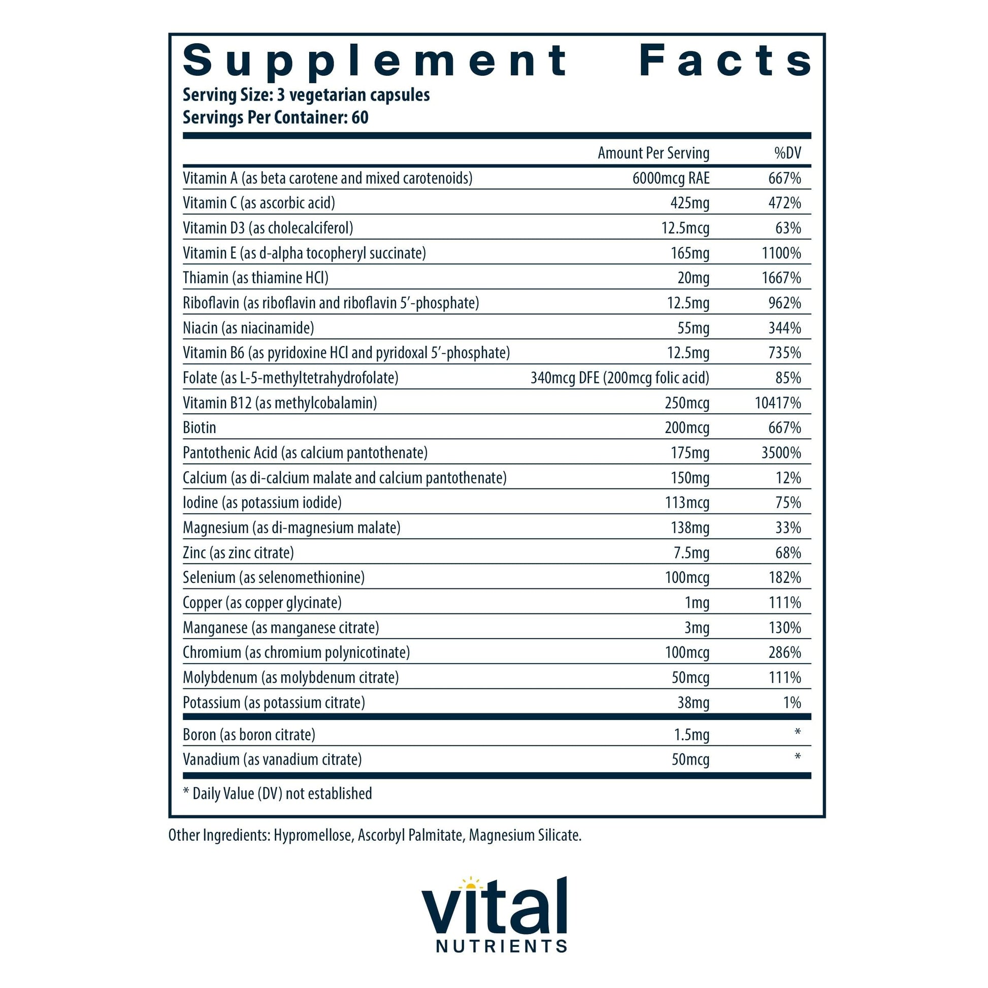 Vital Nutrients - Multi-Nutrients 2 - Citrate/Malate Formula (with Copper and Without Iron) - Multi-Vitamin/Mineral, Potent Antioxidants, Gentle Bioavailable Form - 180 Vegetarian Capsules per Bottle Vital NutrientsAu supplements