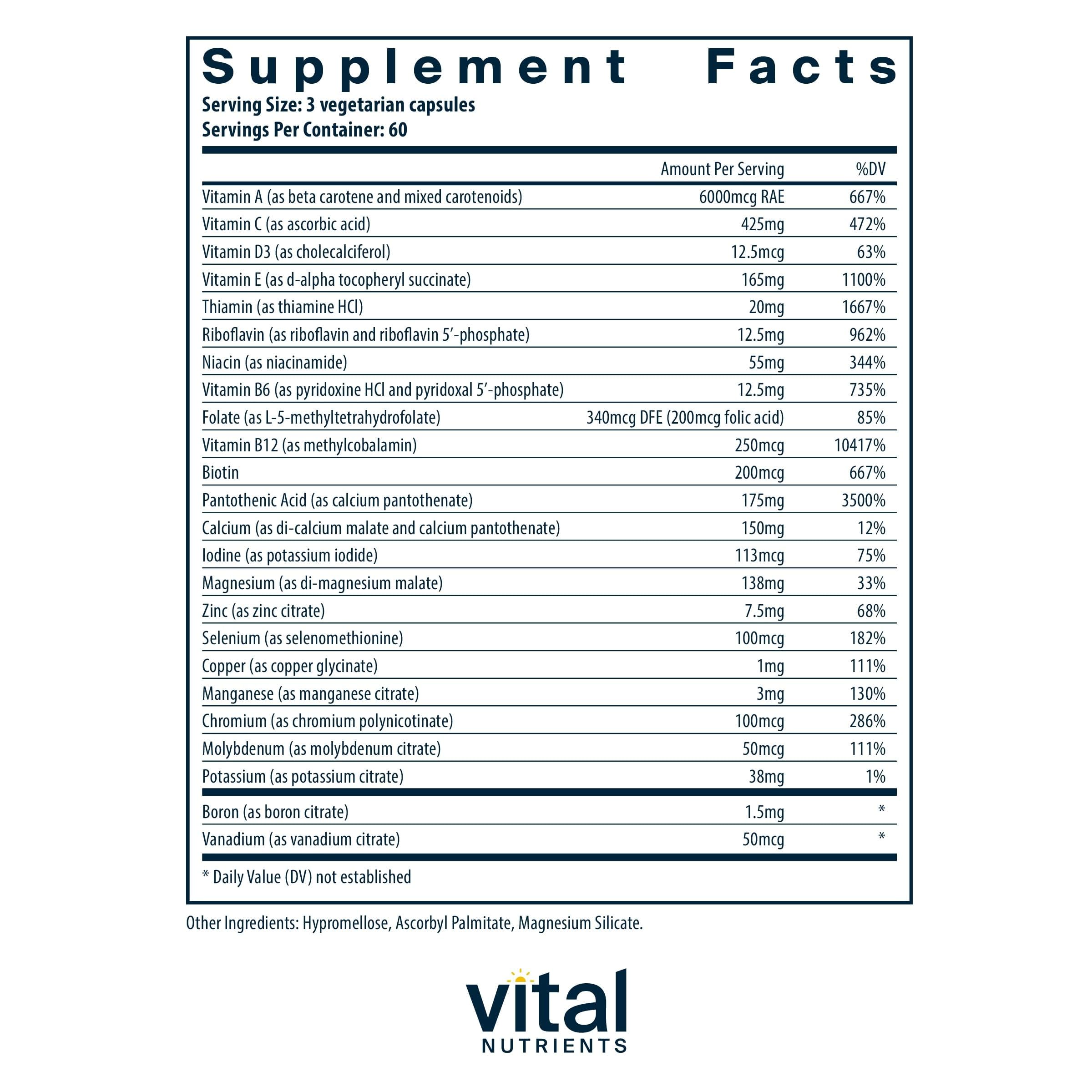 Vital Nutrients - Multi-Nutrients 2 - Citrate/Malate Formula (with Copper and Without Iron) - Multi-Vitamin/Mineral, Potent Antioxidants, Gentle Bioavailable Form - 180 Vegetarian Capsules per Bottle Vital NutrientsAu supplements