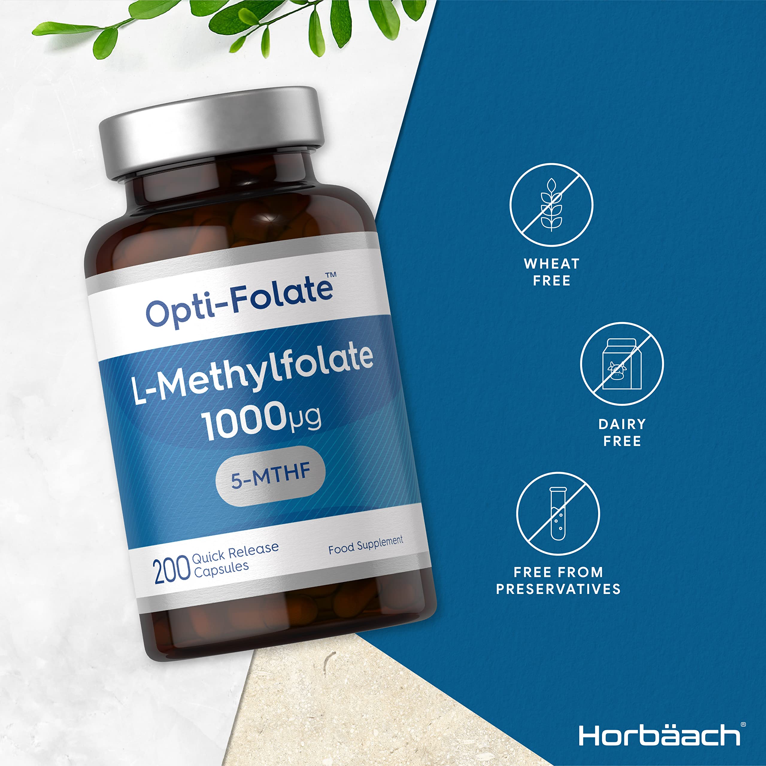 L-Methylfolate 1000ug | 200 Capsules | 5-MTHF Folate Supplement | Active Form HorbäachUS supplements