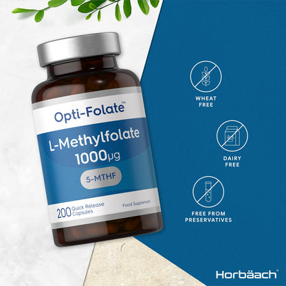 L-Methylfolate 1000ug | 200 Capsules | 5-MTHF Folate Supplement | Active Form HorbäachUS supplements