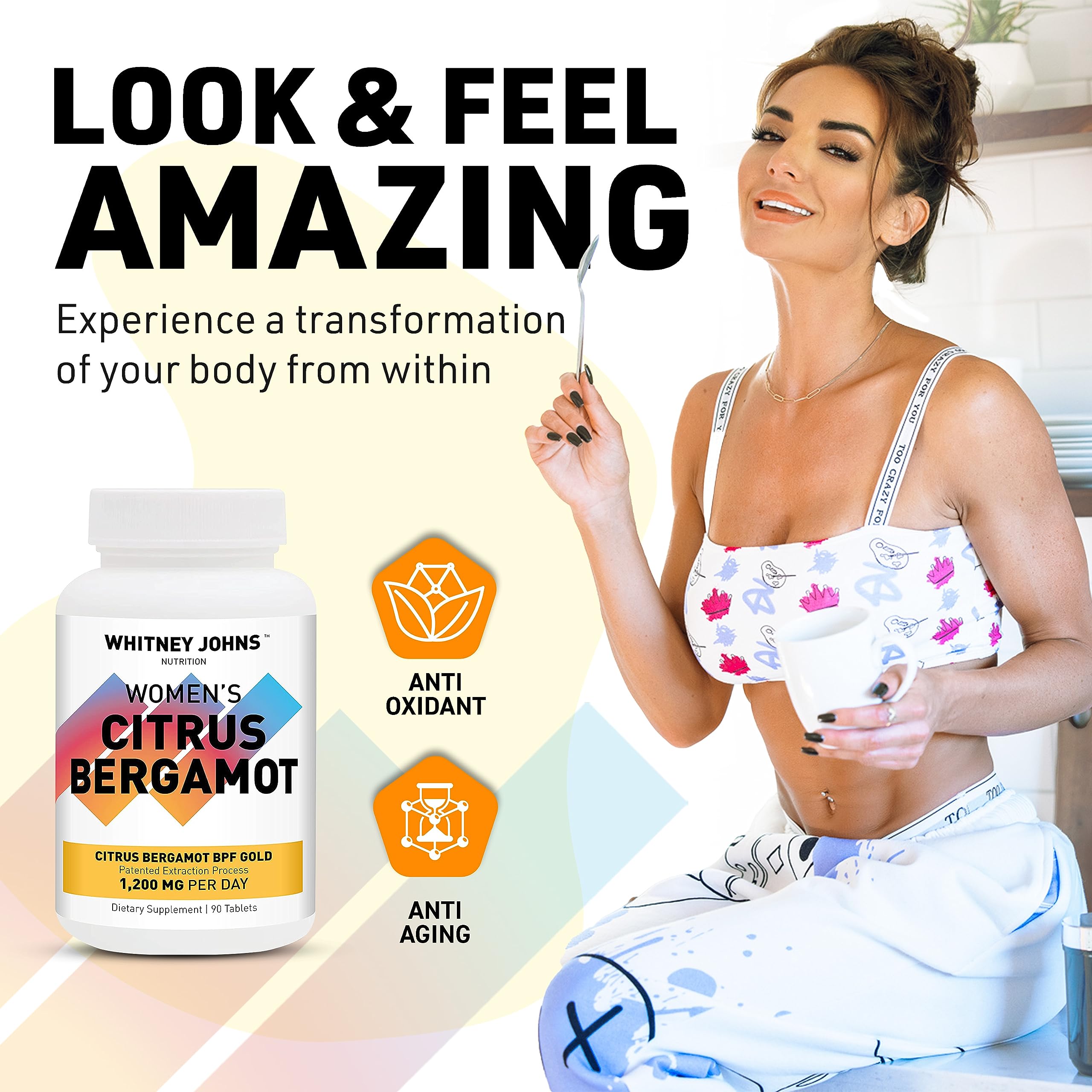 Whitney Johns Citrus Bergamot for Women, Clinically Tested Bergamot Supplement Specifically Formulated for Womens Health and Wellness, Antioxidant, 1200mg, 90 Tablets Whitney JohnsAu supplements