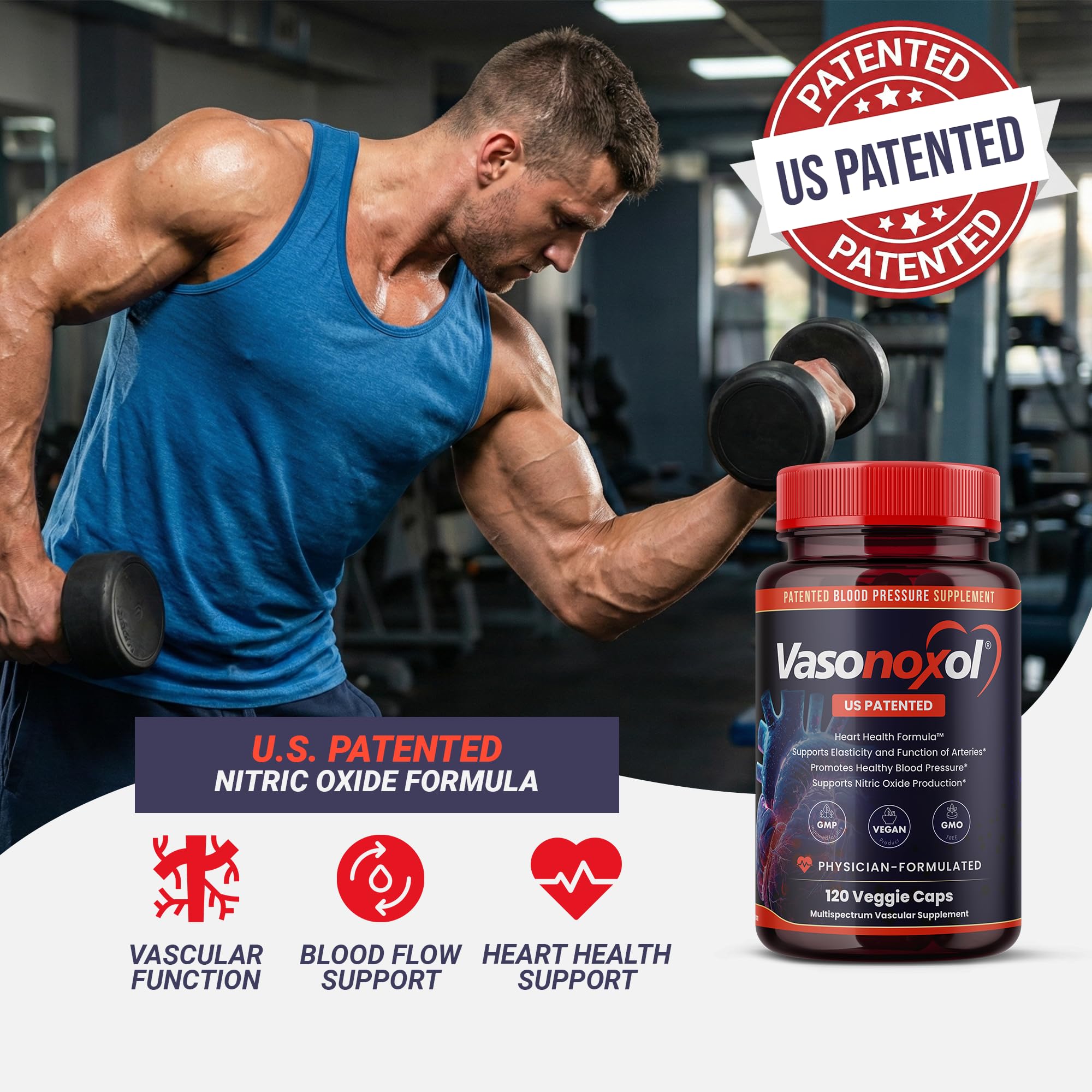 Vasonoxol U.S. Patented Nitric Oxide Supplement for Blood Pressure Support 2880mg - Physician Formulated Vascular Health Formula with L-Arginine & L-Citrulline - Vegan, Non-GMO (120 Capsules) PanoxolAu supplements