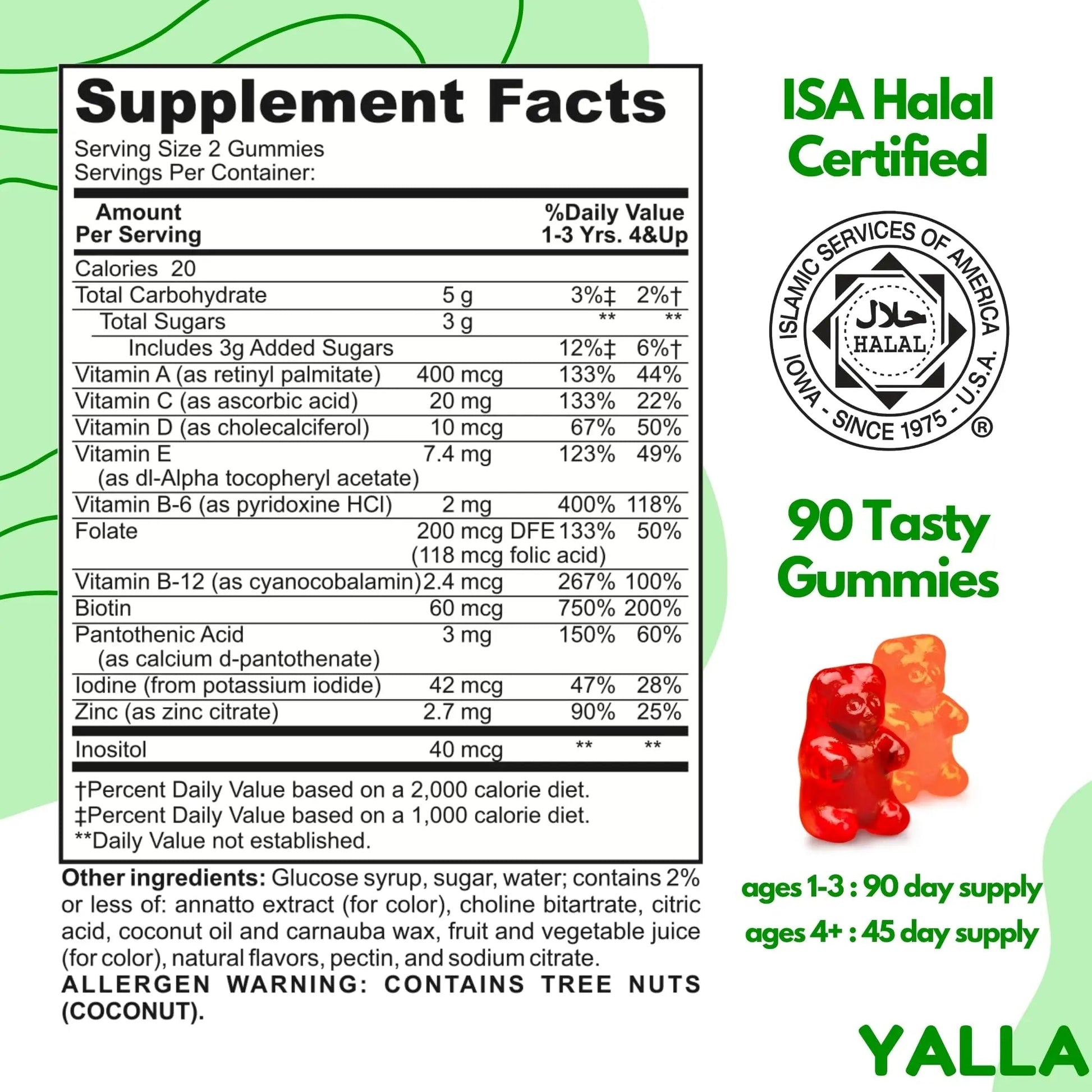 YALLA Halal Vitamins for Kids, Halal Kids Multivitamin Gummies, 45-90 Day Supply, Essential Vitamins with C, D3 YALLAAu supplements