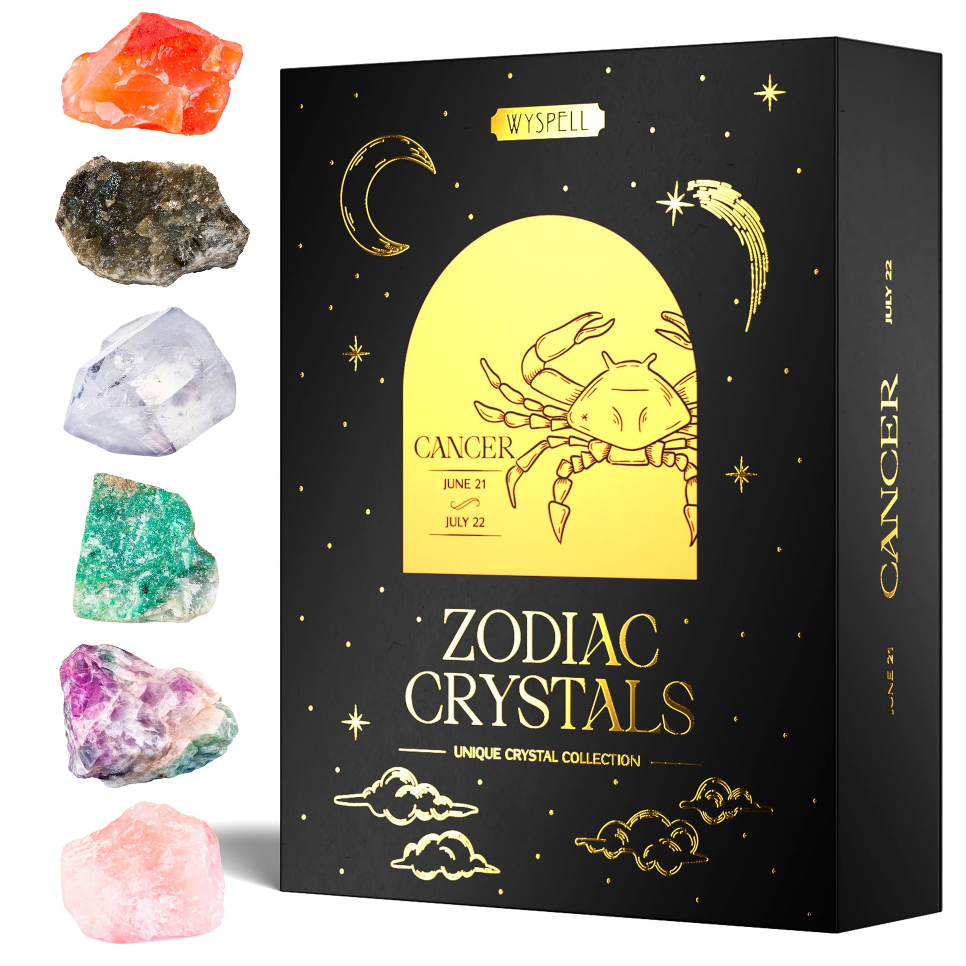 Wyspell Cancer Crystal Set - 6 Raw Cancer Crystals and Healing Stones - Cancer Zodiac Gifts for Women WyspellAu supplements