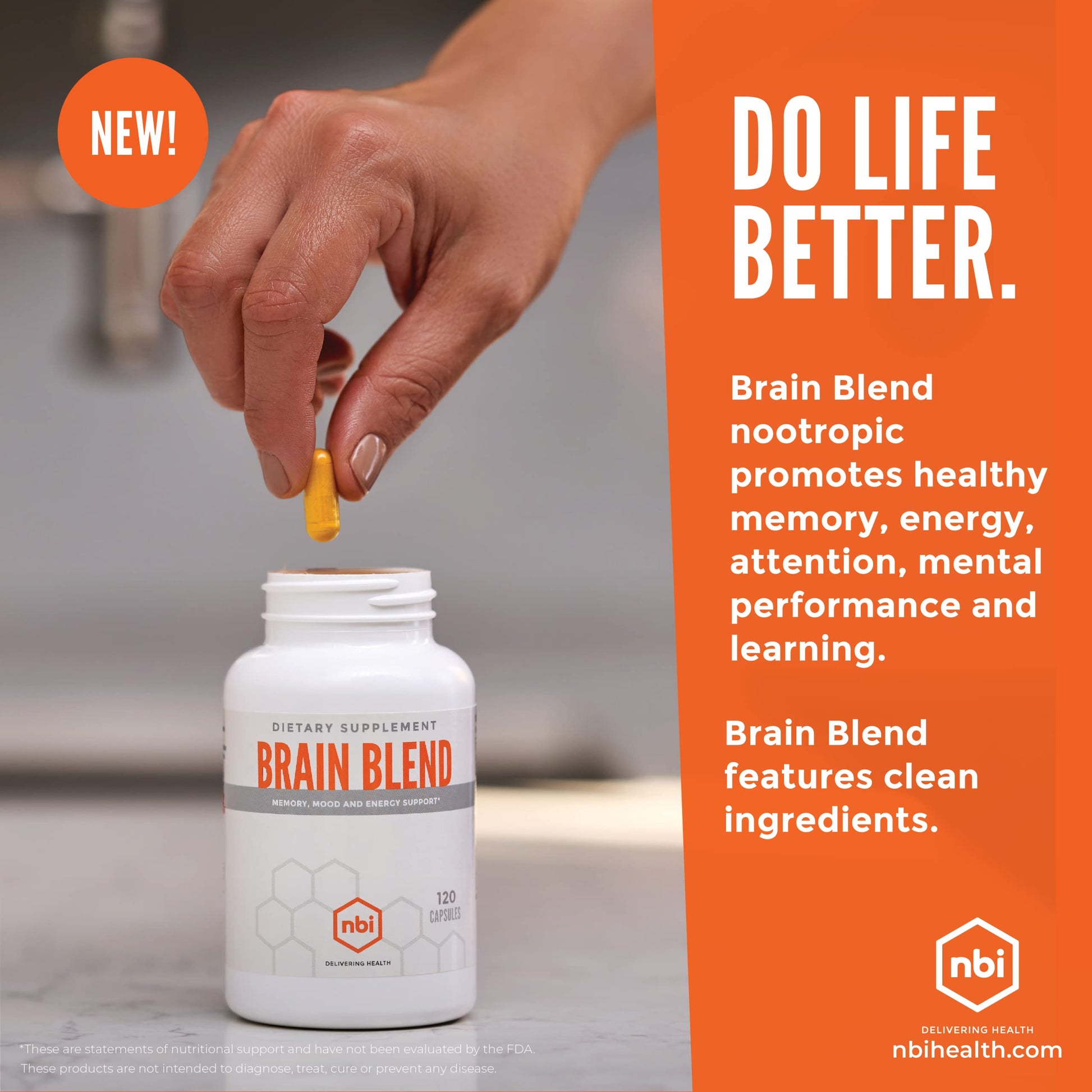 NBI Brain Blend for Memory, Focus, Concentration, Cognitive Function for Men & Women | Caffeine-Free with ALCAR, Alpha Lipoic Acid, Huperzine A, Turmeric | Nootropic | 120ct Capsules NBIAu supplements