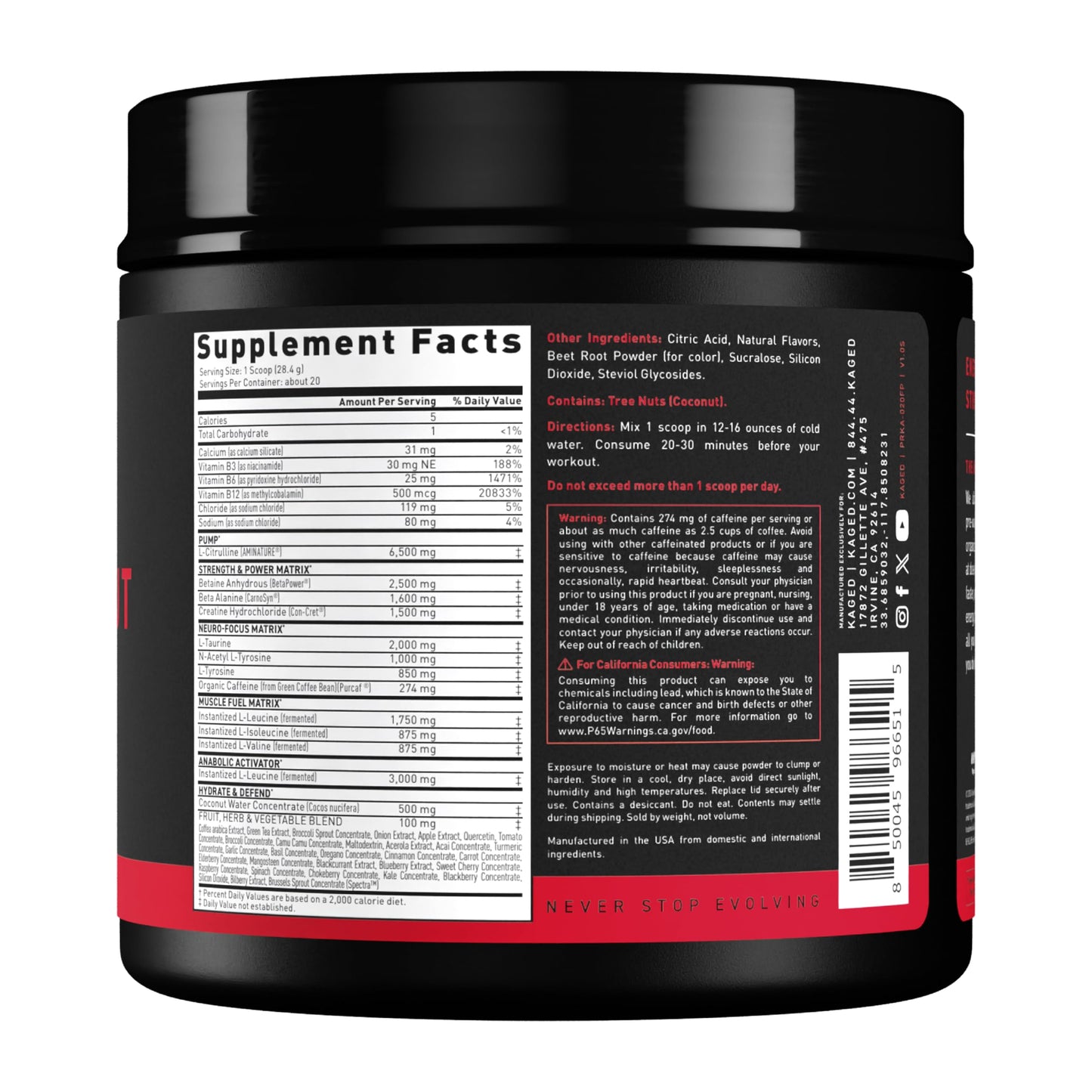Kaged Stimulant Free Pre Workout Powder | Fruit Punch | Pre-Kaged | Formulated with Creatine, Beta Alanine | No Jitters | 20 Servings KagedUS supplements
