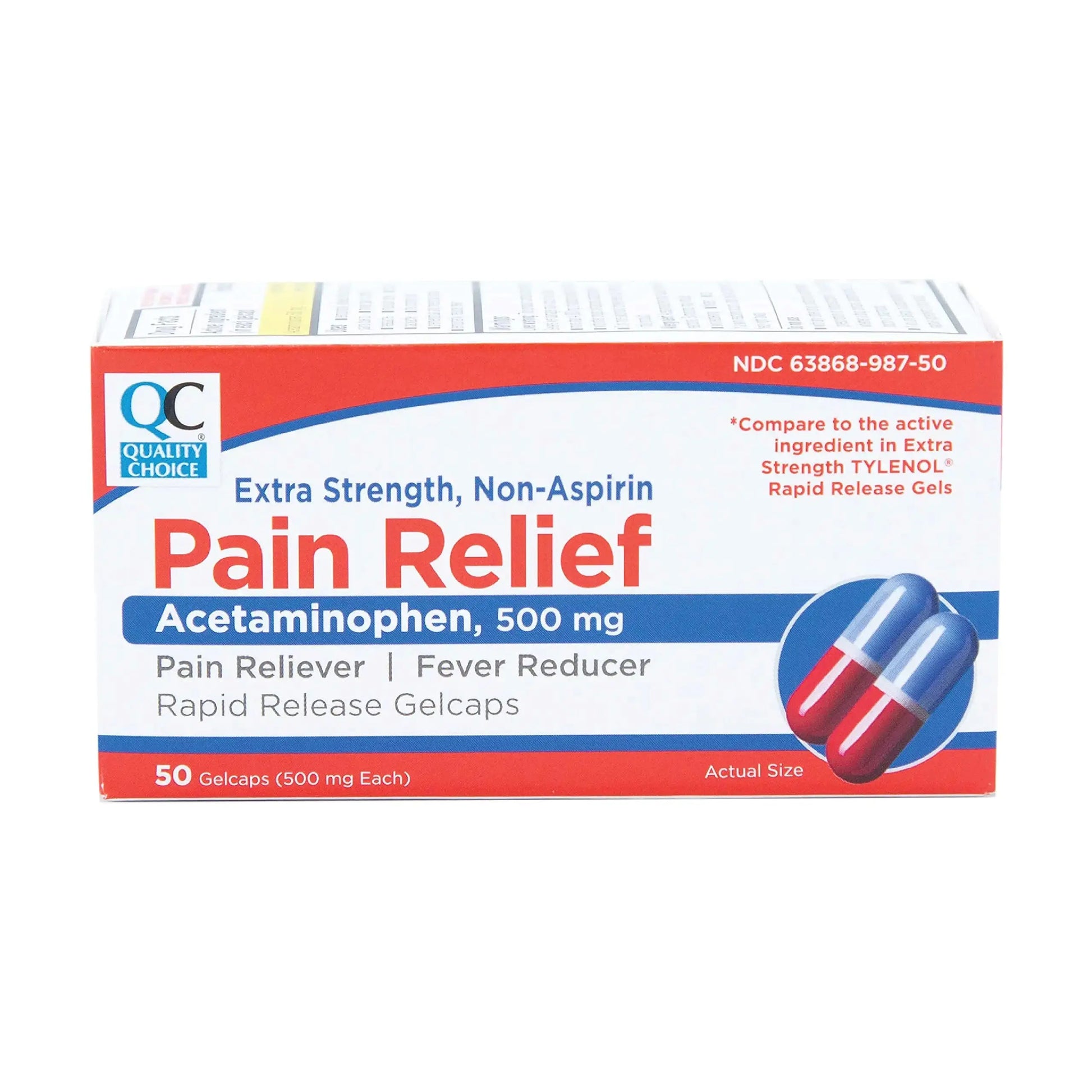 Quality Choice, Extra Strength, Non Aspirin Pain Relief, Acetaminophen 500 MG, Pain Reliever & Fever Reducer, Rapid Release Gelcaps, 50 Count Package Quality ChoiceAu supplements