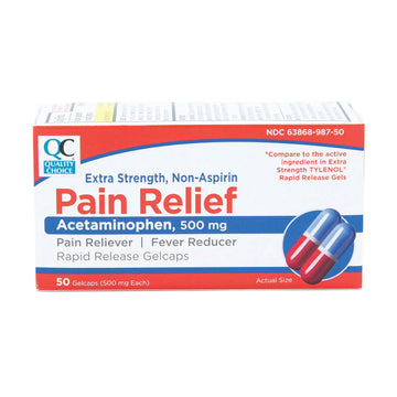 Quality Choice, Extra Strength, Non Aspirin Pain Relief, Acetaminophen 500 MG, Pain Reliever & Fever Reducer, Rapid Release Gelcaps, 50 Count Package Quality ChoiceAu supplements