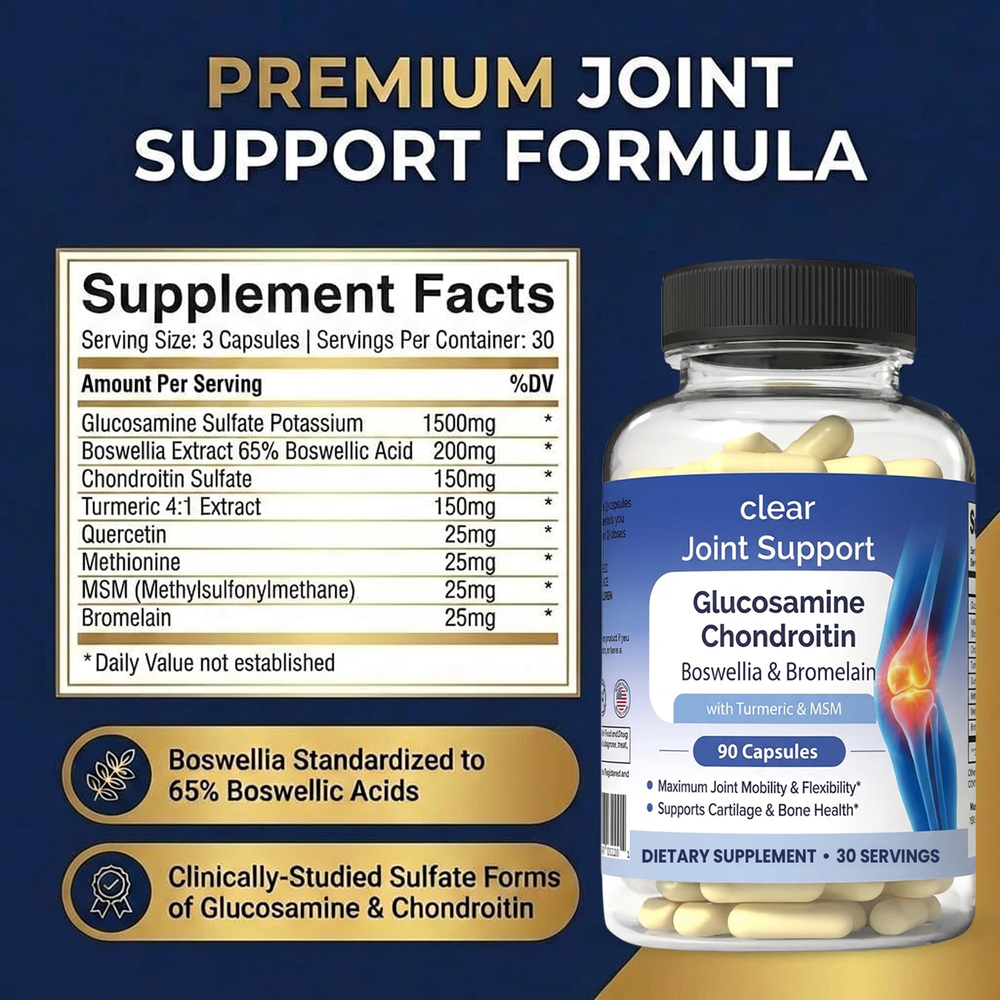 Glucosamine Chondroitin MSM with Turmeric & Boswellia 540 Capsules | 8-in-1 Joint Support Supplement for Flexibility & Mobility | Joint Supplement for Men & Women – Supports Back, Knees, Hips & Joints Clear ProbioticsAu supplements