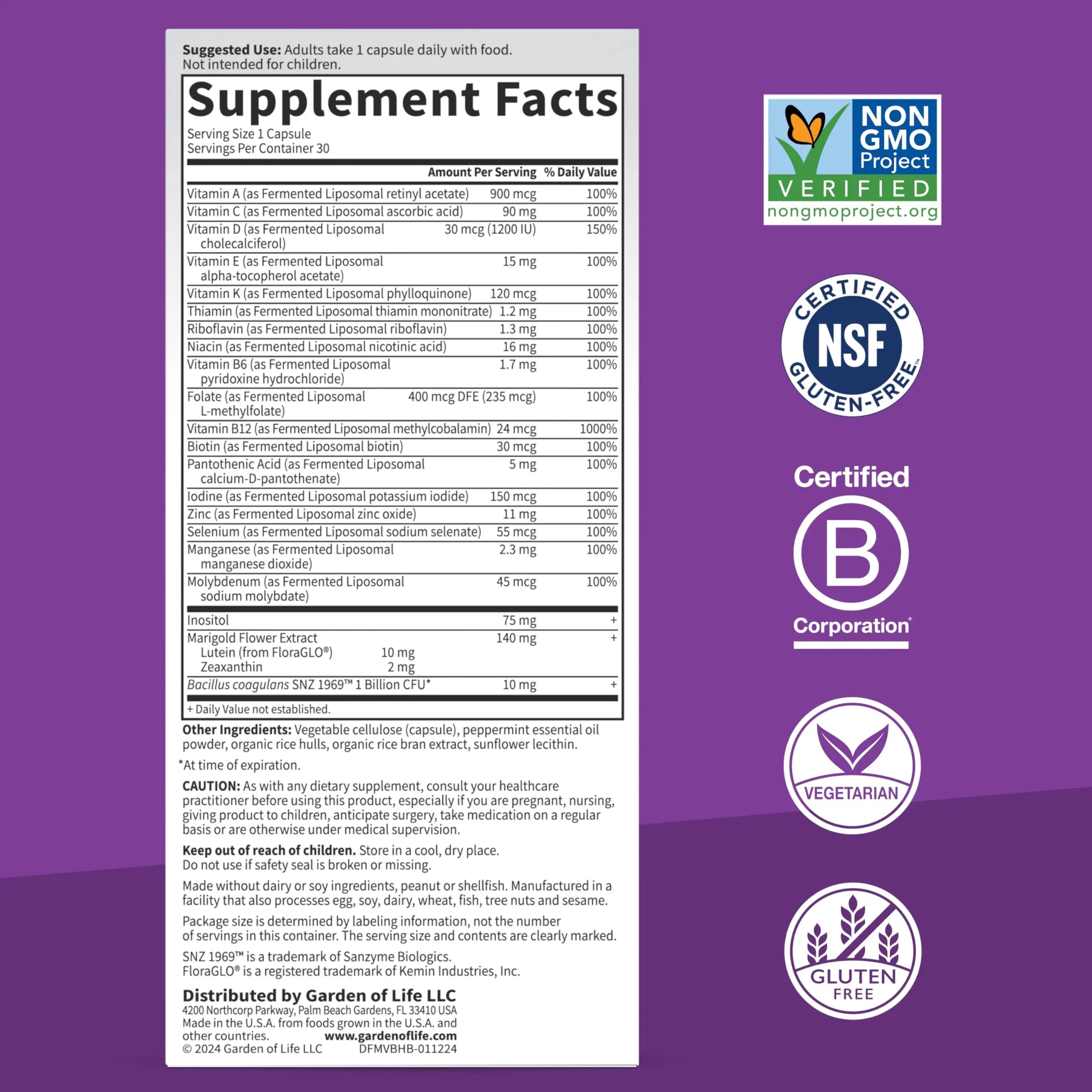 Garden of Life Dr Formulated Multi+ Brain Health, Fermented Liposomal Multivitamin + Lutein & Zeaxanthin, Vitamin D3 & Probiotics Garden of LifeAu supplements