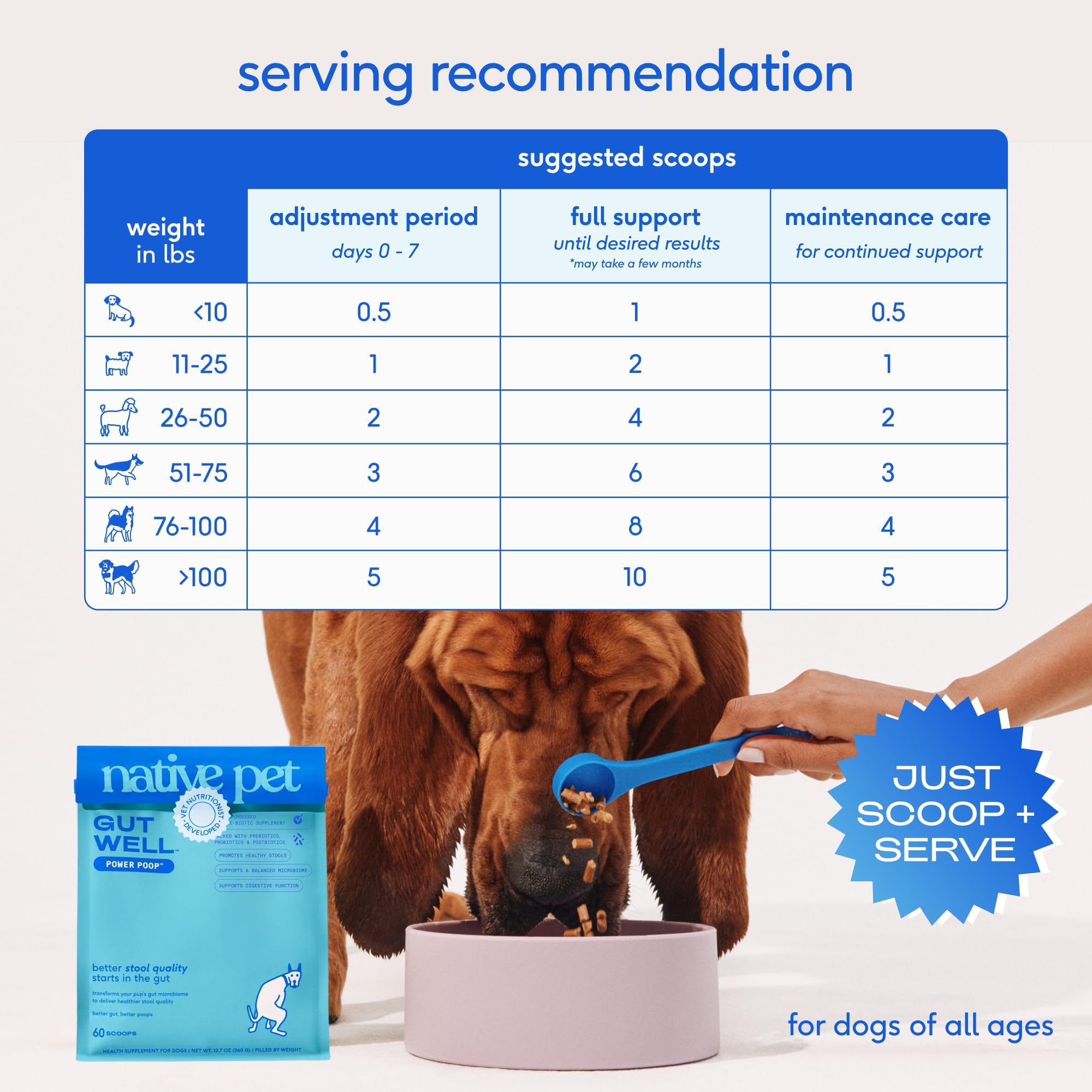 GutWell Power Poop - Digestive Enzymes & Fiber for Dogs - Dog Fiber Supplements Help with Diarrhea Relief, Upset Stomach, Pet Gas & Gut Health with Targeted Triple-Biotic Blend & M-Fiber - 60 Scoops Native PetAu supplements