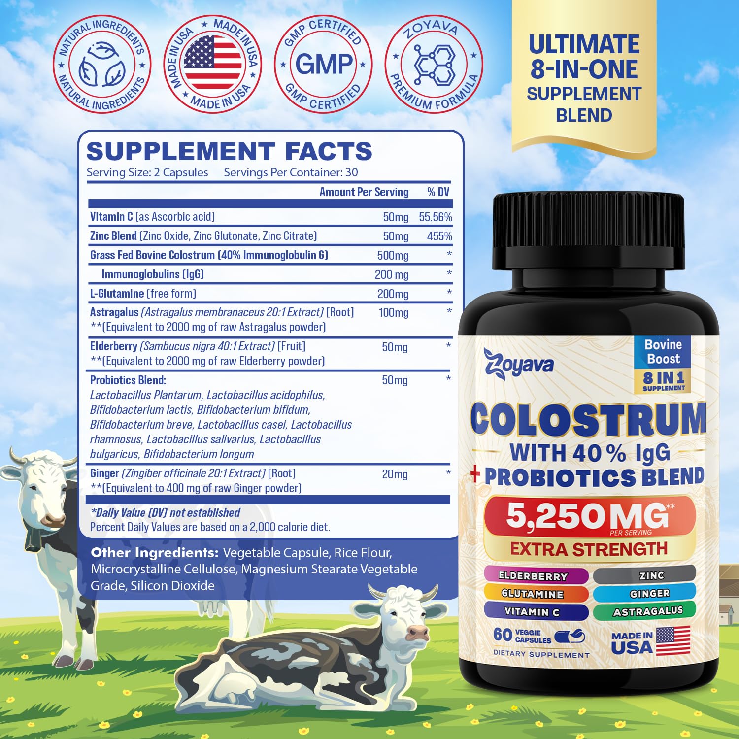 Zoyava Sea Moss 16-in-1 Blend 19,445 MG (60 Caps) and Colostrum 8-in-1 5,250 MG ZoyavaUS supplements