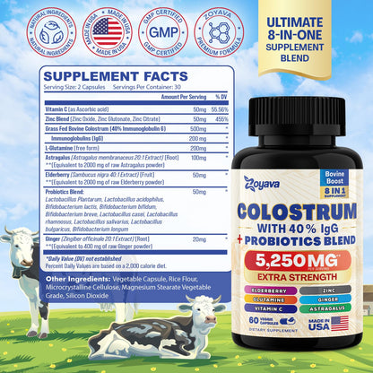 Zoyava Sea Moss 16-in-1 Blend 19,445 MG (60 Caps) and Colostrum 8-in-1 5,250 MG ZoyavaUS supplements