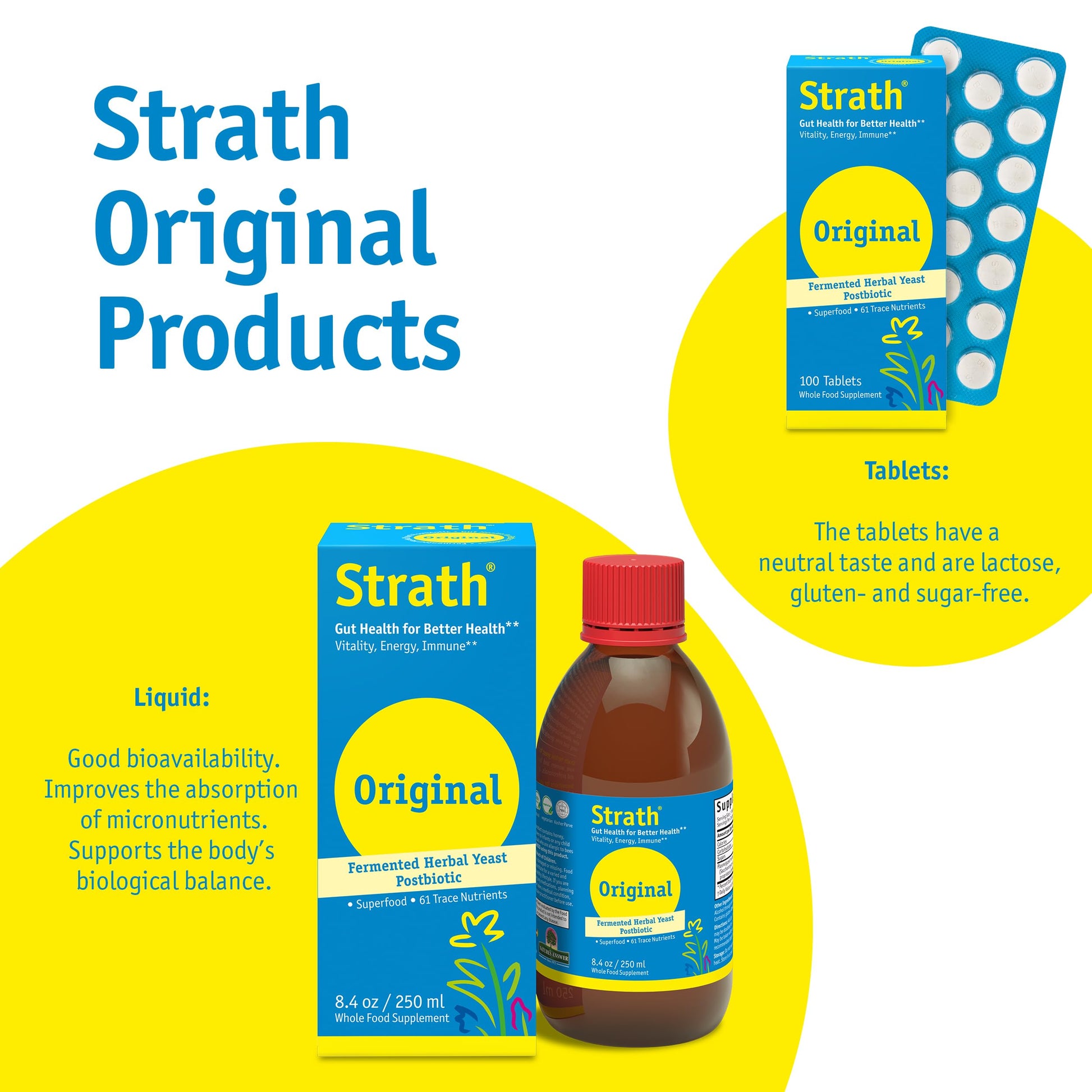 Strath Nutritional Yeast Tablets - Vegetarian, Lactose Free, Artificial Additive Free - Digestive Support, Nutrient Absorption - Unflavored Daily Supplement - Prebiotic and Postbiotic Bio-StrathAu supplements