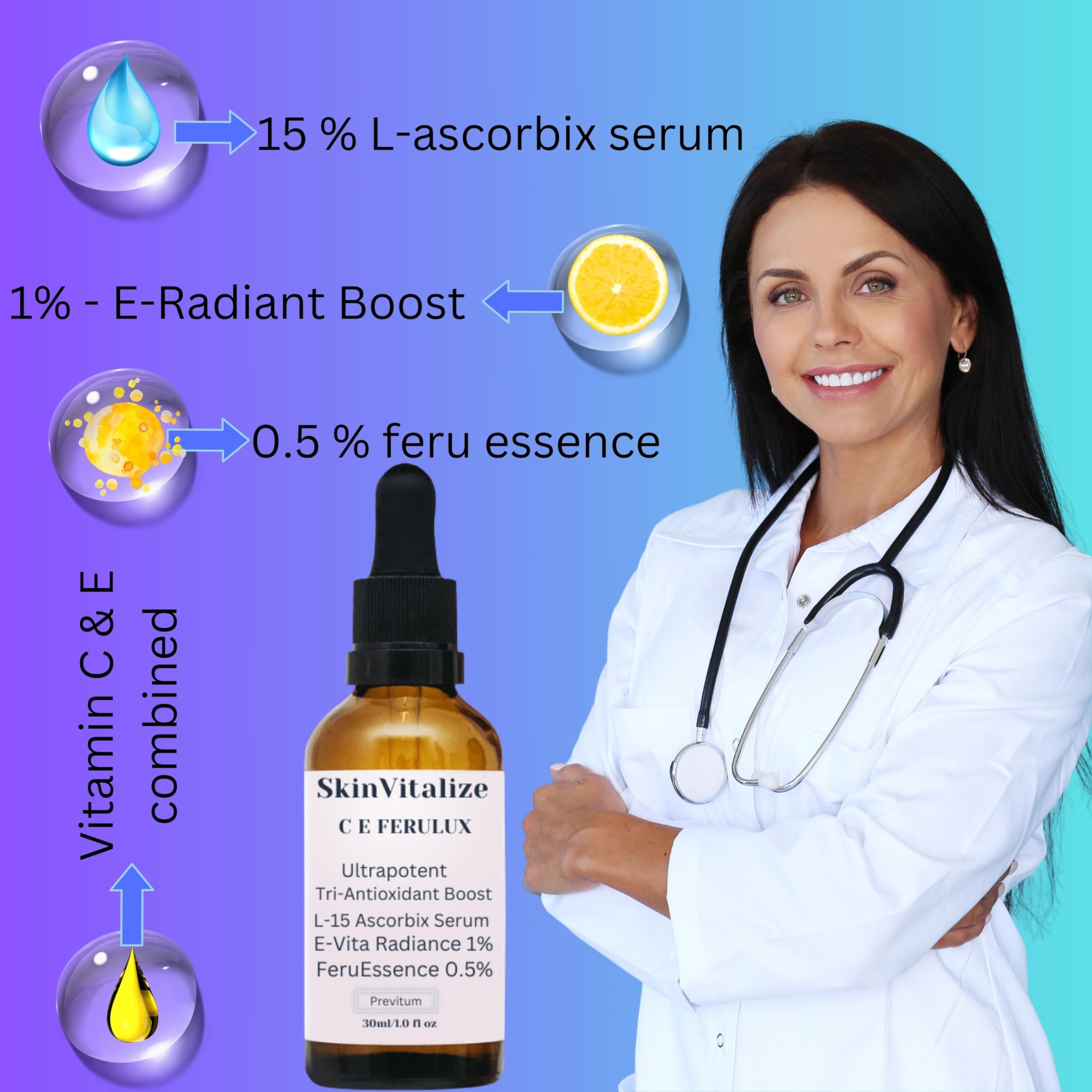 SkinVitalize C E ferulux Vitamin C Serum - 30ml: Advanced Formula for Fighting with Wrinkles Msupps.comAu supplements