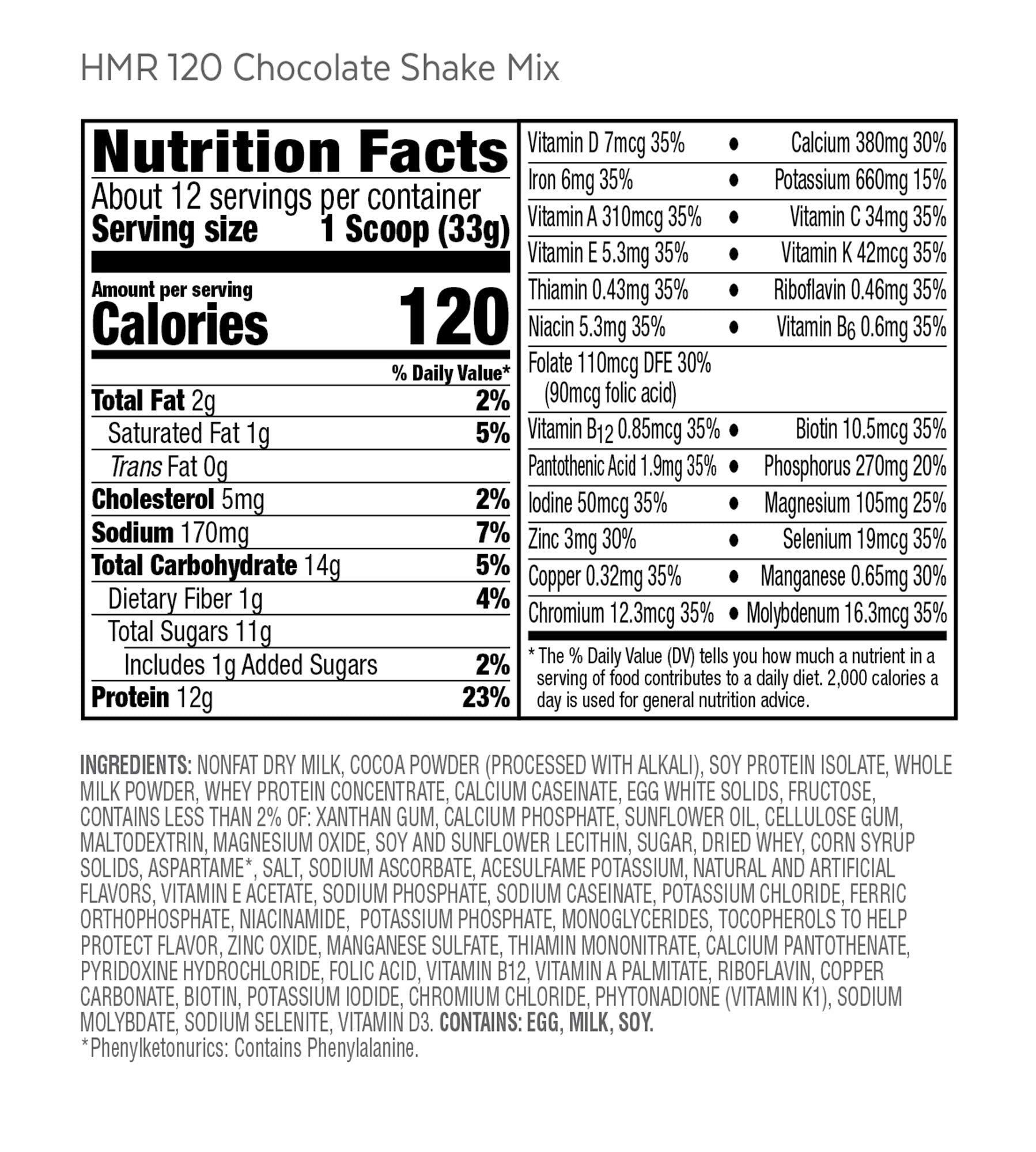 HMR 120 "Classic" Shake Meal Replacement Powder | Chocolate Shake Mix to Support HMRUS supplements