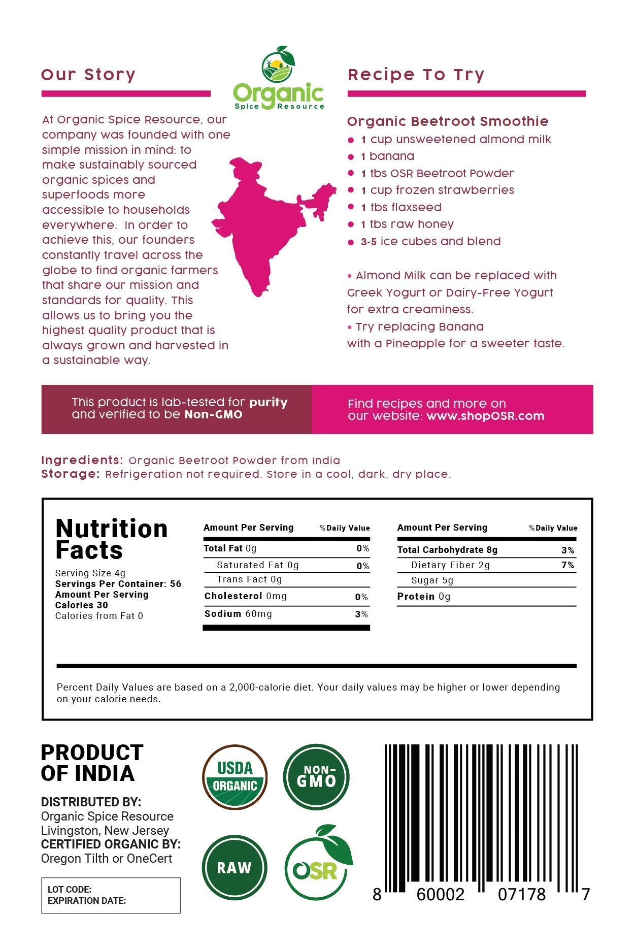 Organic Beet Root Powder | 8 oz or 226g | USDA Organic Approved, Raw and Non GMO Organic Spice ResourceAu supplements
