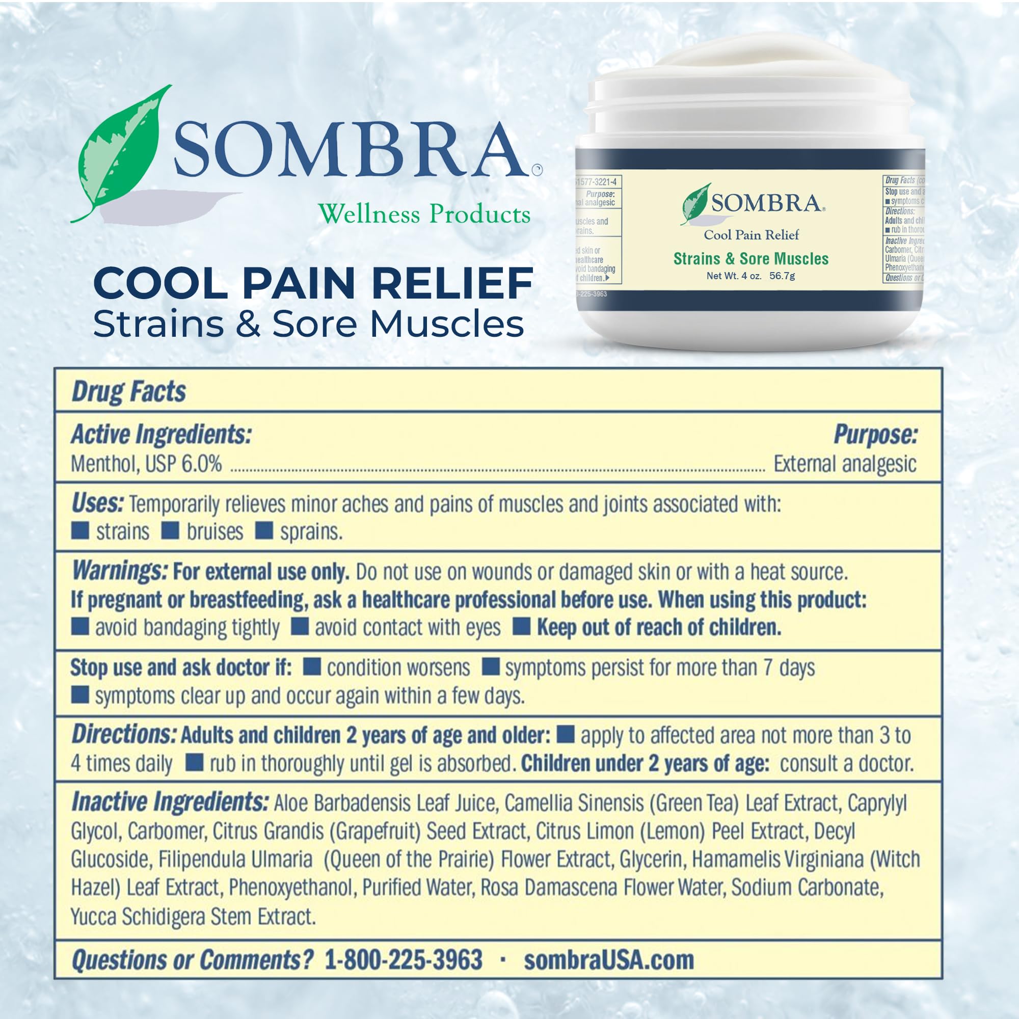 Sombra Original Cool Therapy Gel Cold Pain Relief for Swelling, Growing Pains, Soreness, Post-Workout, Vegan Formula Free of Artificial Fragrances, Dyes, NSAID, Wax, Petroleum, Alcohol - 4oz Jar SombraAu supplements