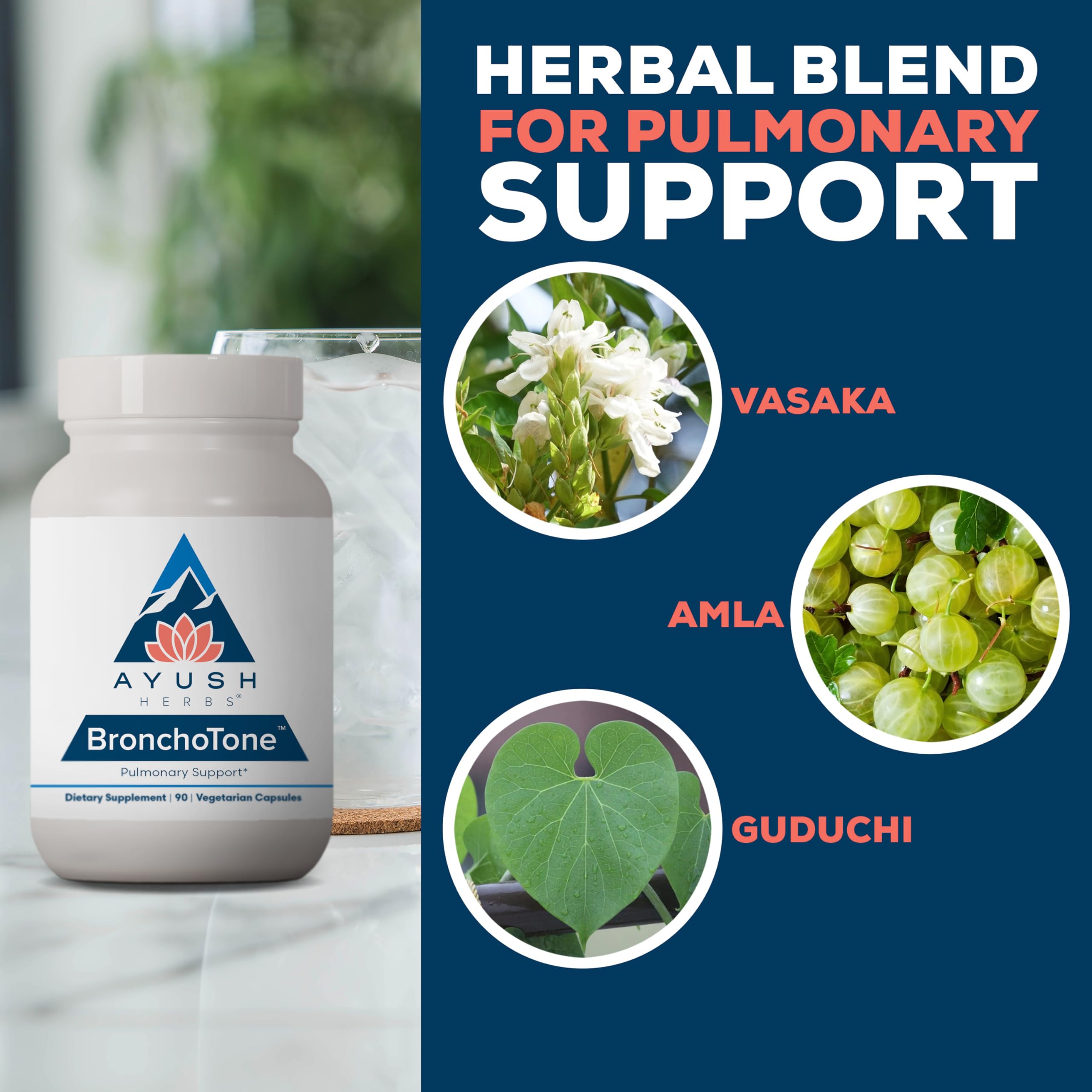 Ayush Herbs Bronchotone - Bronchial Support, Respiratory and Immune-Support Support Supplement for Women & Men, Adults, Pulmonary Care Supplement - 90 Vegetarian Capsules (1 Count) Ayush HerbsAu supplements