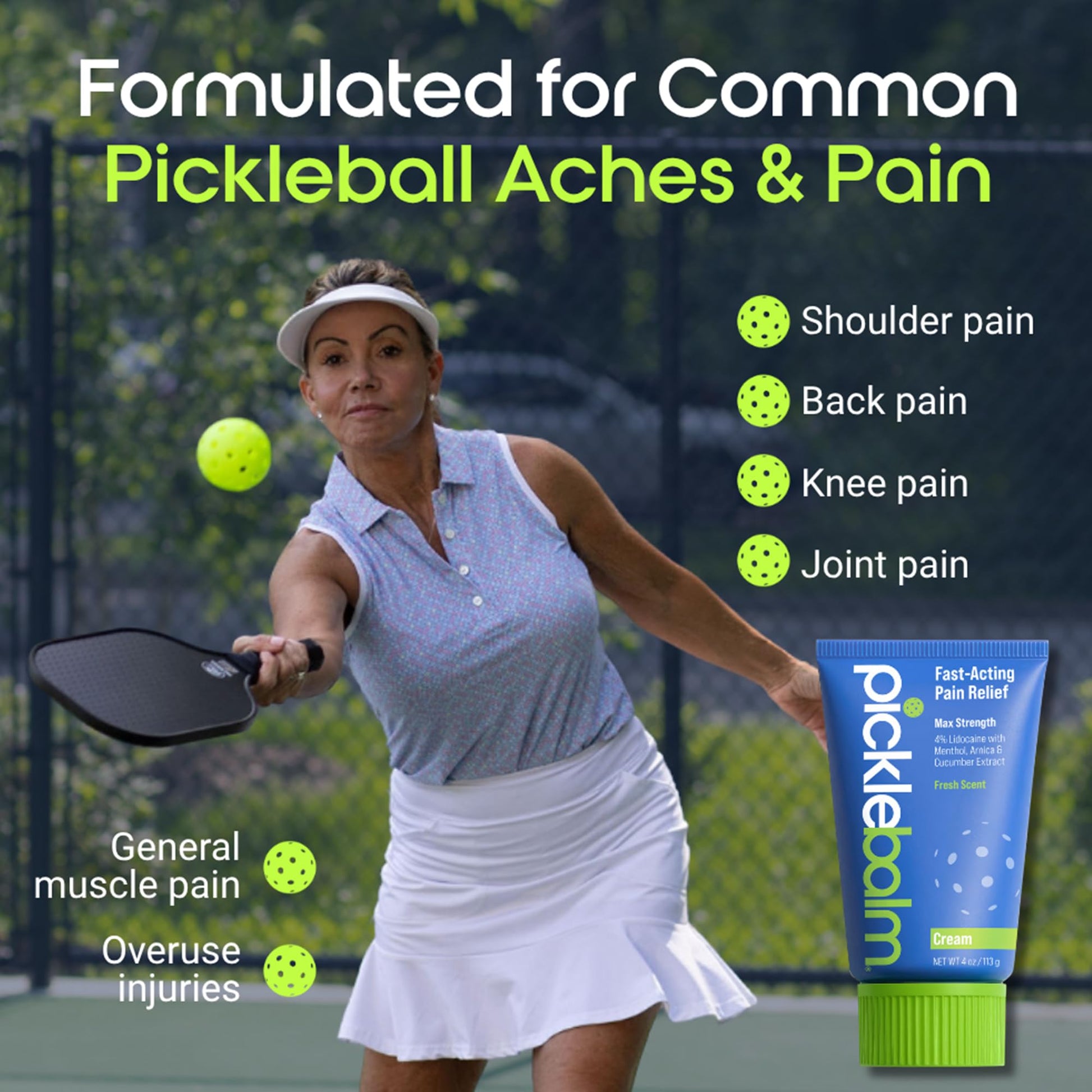 PickleBalm Pickleball Post-Game Muscle Pain Relief Cream with 4% Lidocaine, Arnica, Menthol, Cucumber Seed Extract for Shoulders, Knees, Wrists, and More, 4oz Cream PickleBalmAu supplements
