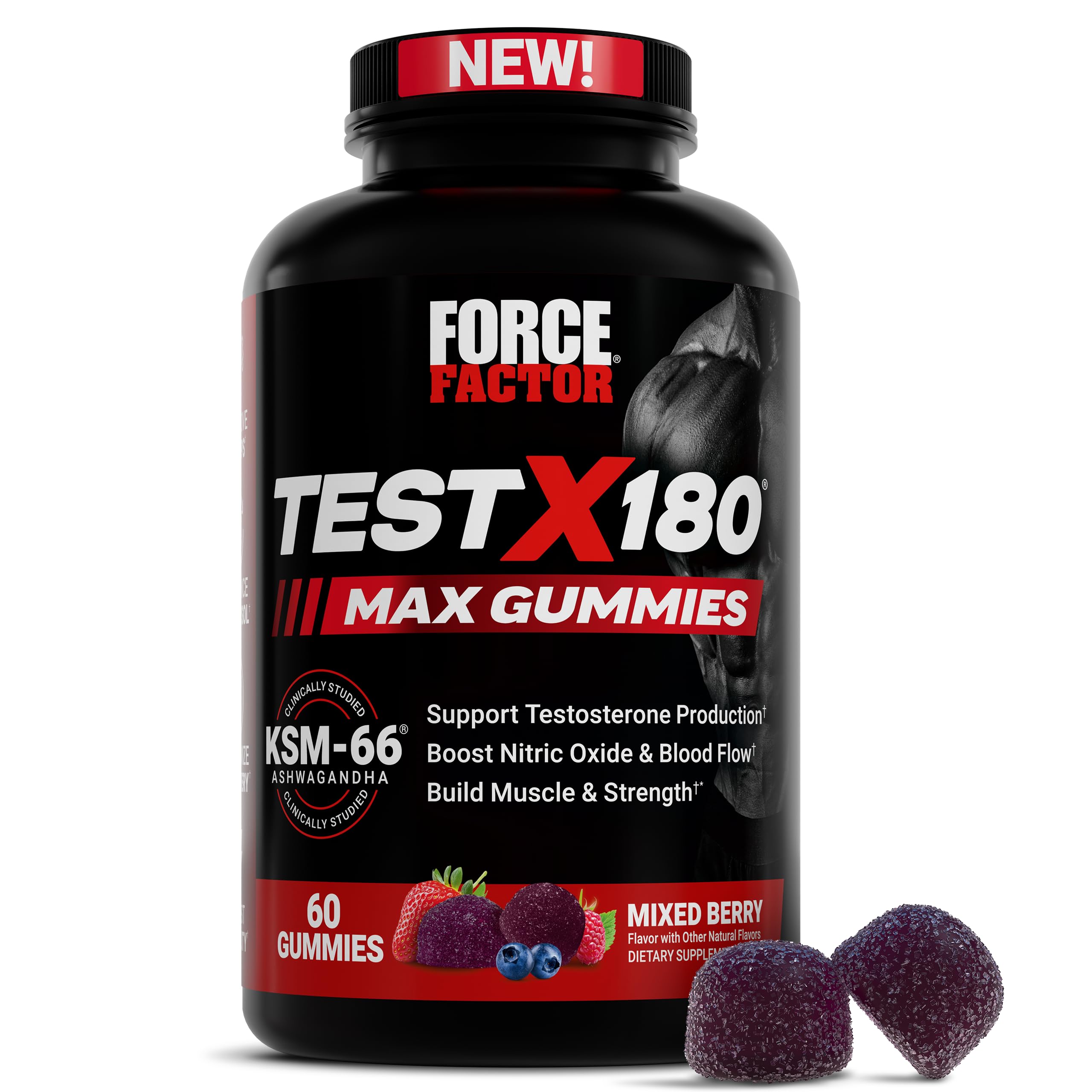 Force Factor Test X180 Max Gummies, Testosterone Booster Supplement for Men, with KSM-66 Ashwagandha to Support T Levels, Strength & Vitality, Mixed Berry, 60 Gummies Force FactorAu supplements
