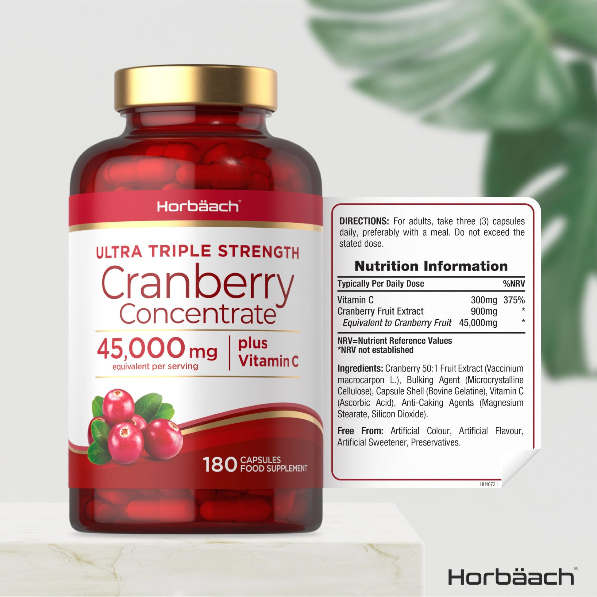 Cranberry Capsules 45,000 mg | High Strength Cranberry Extract with Vitamin C HorbäachUS supplements
