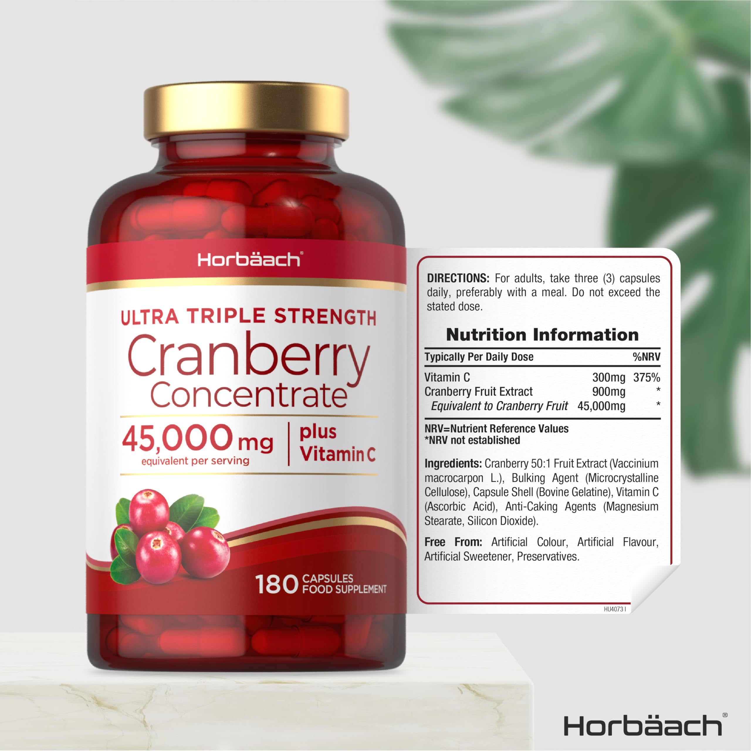 Cranberry Capsules 45,000 mg | High Strength Cranberry Extract with Vitamin C HorbäachUS supplements