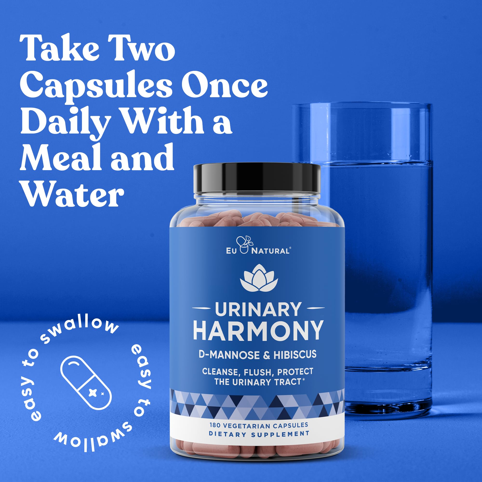 Eu Natural Urinary Harmony D-Mannose Supplement - Urinary Tract Health for Women - Fast-Acting Urinary Cleanse & Flush with Clinical-Strength D-Mannose & Hibiscus - 180 Capsules Eu NaturalAu supplements