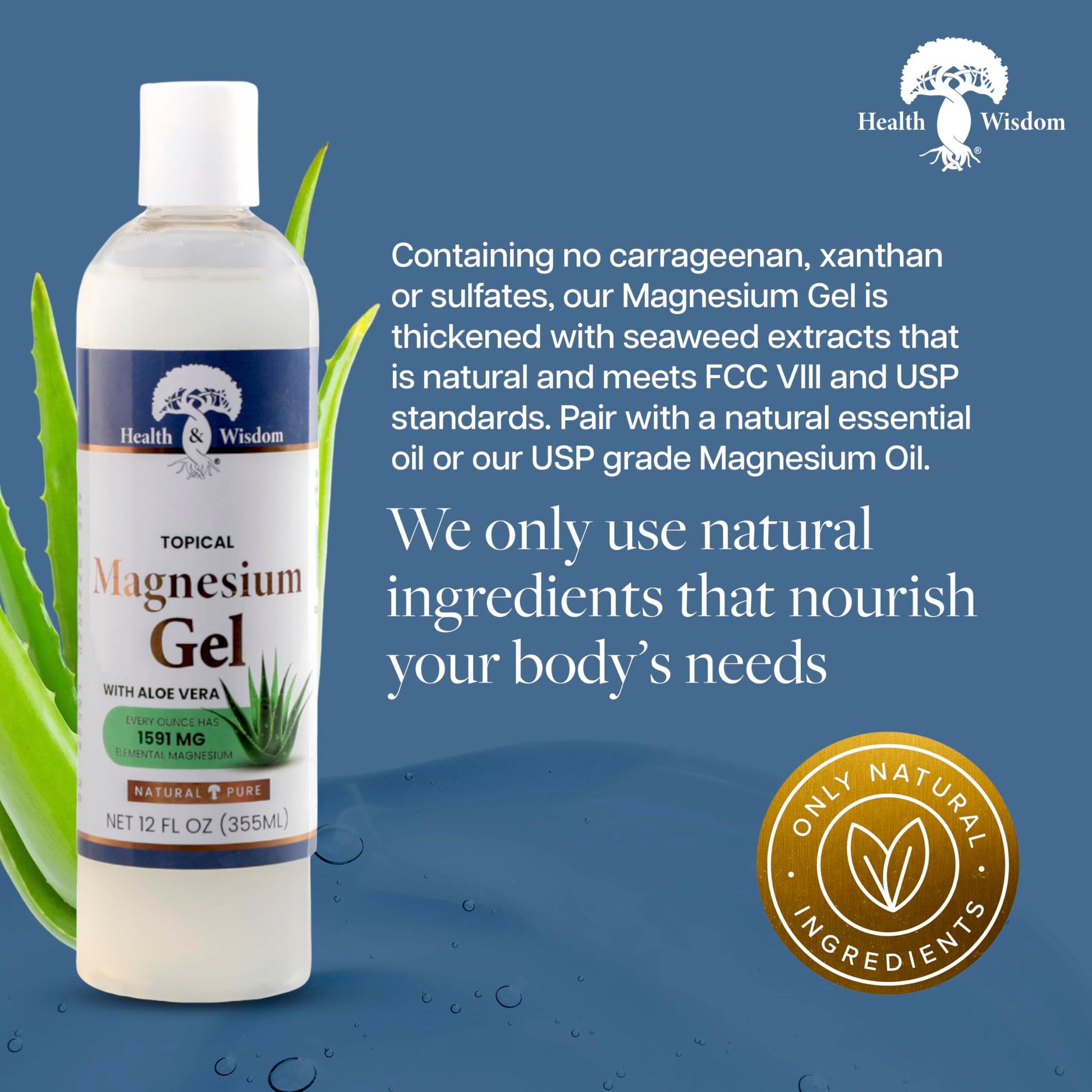 Health and Wisdom Pure Magnesium Gel with Seaweed Extract and Aloe Vera - Topical Muscle & Joint Relief- Natural and Pure Skin & Scalp Moisturizing - Enhanced Absorption - 12 Fl oz Health and WisdomAu supplements